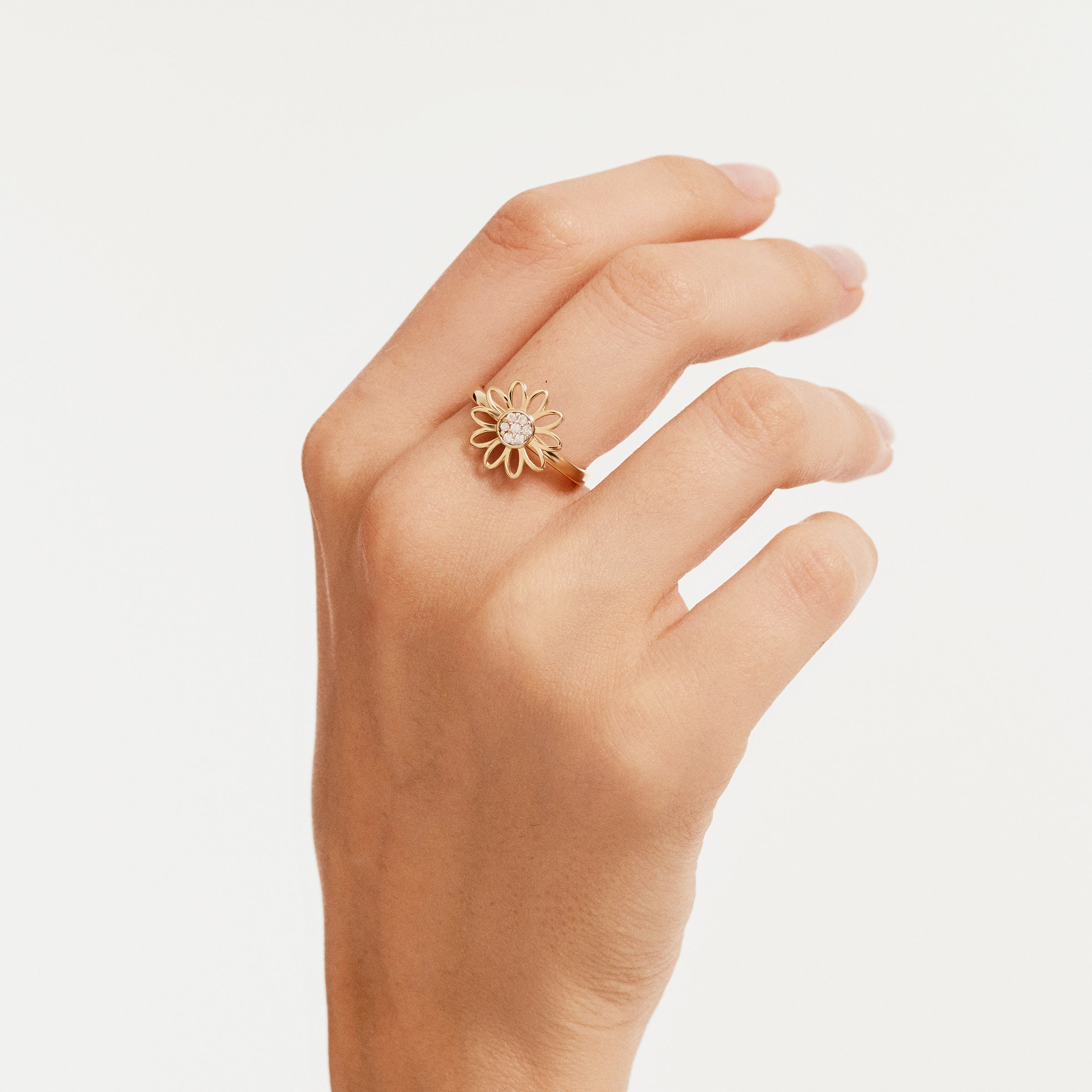 Floral CZ Accent Ring in 14K Gold