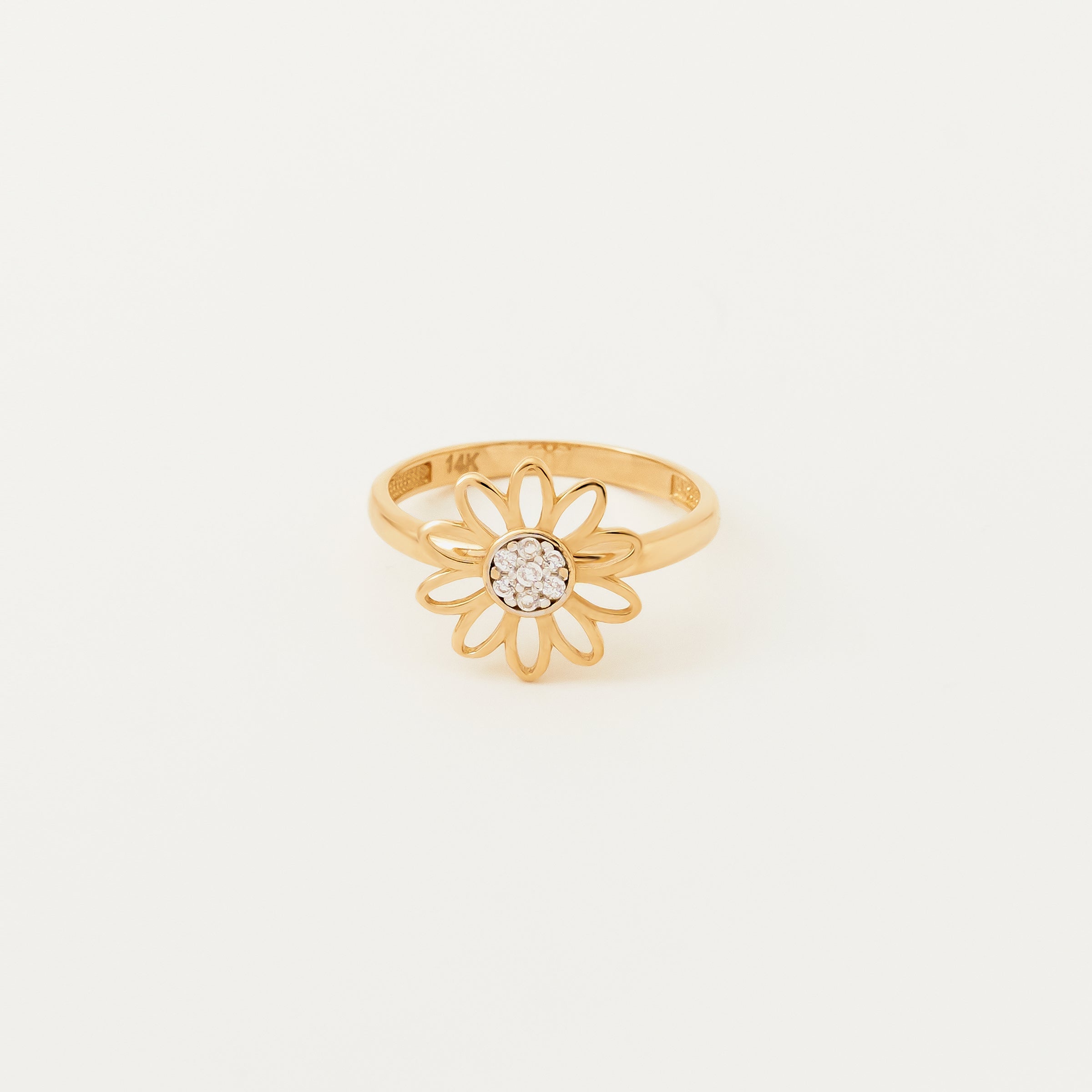 Floral CZ Accent Ring in 14K Gold