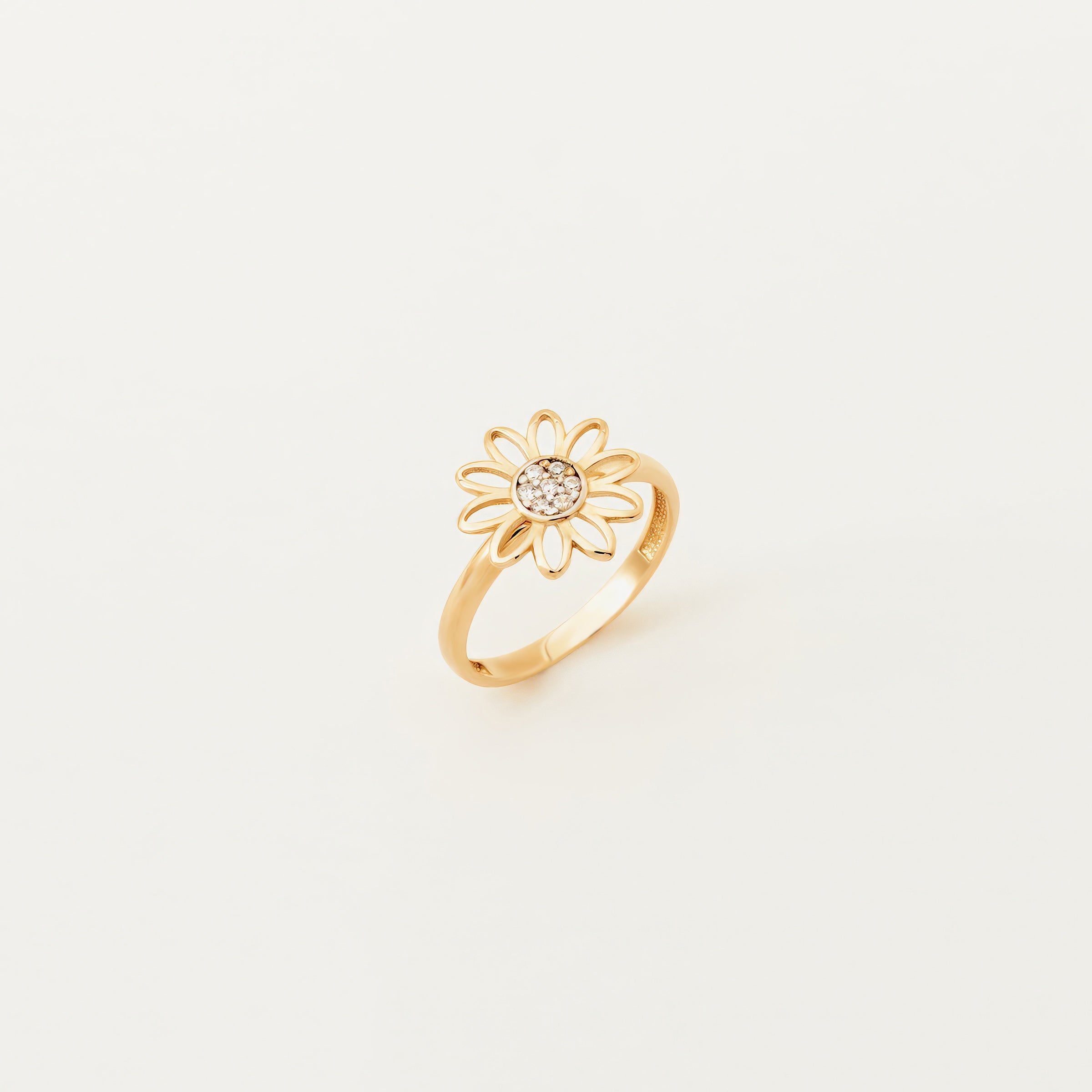 Floral CZ Accent Ring in 14K Gold