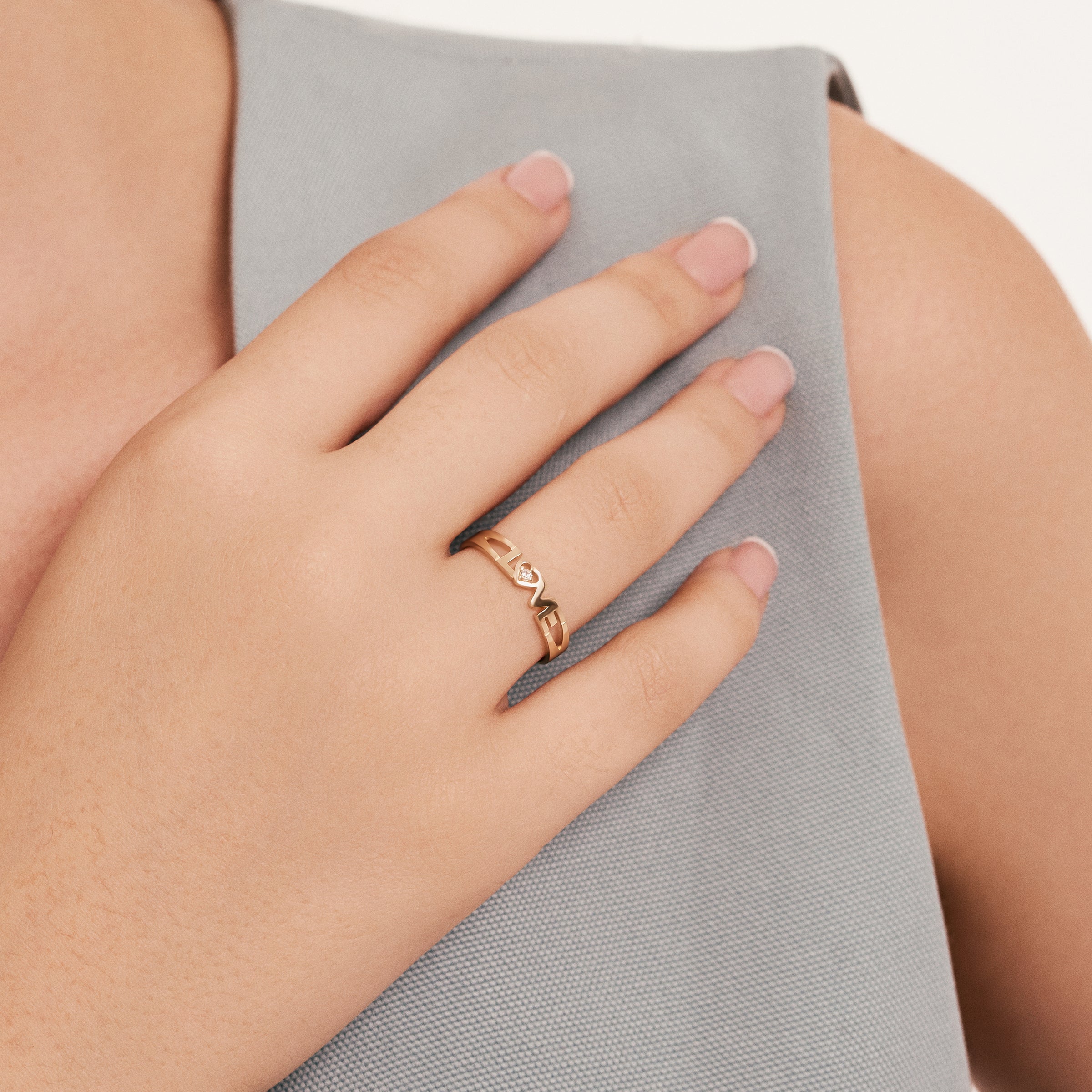 Love Script CZ Accent Ring in 14K Gold