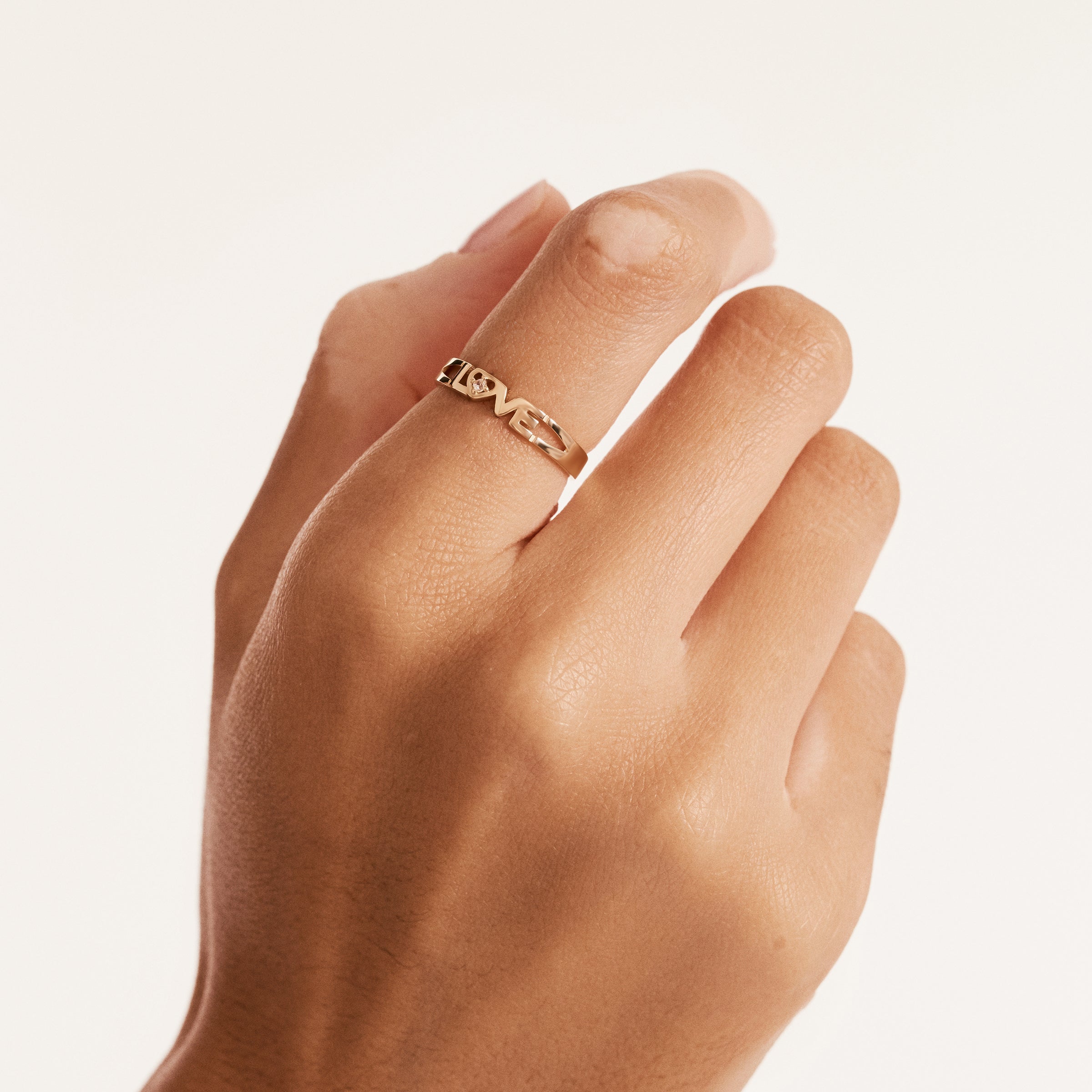 Love Script CZ Accent Ring in 14K Gold