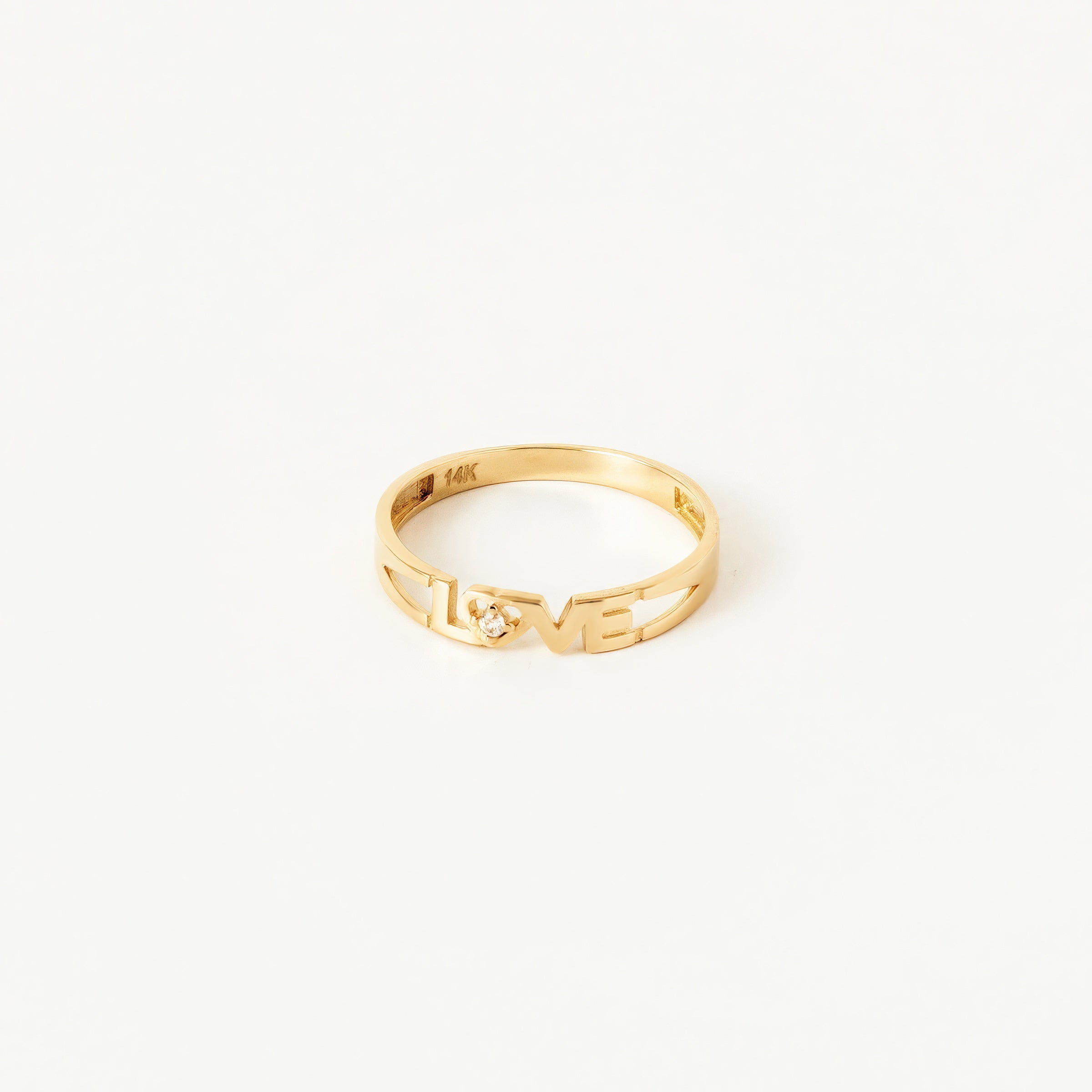 Love Script CZ Accent Ring in 14K Gold