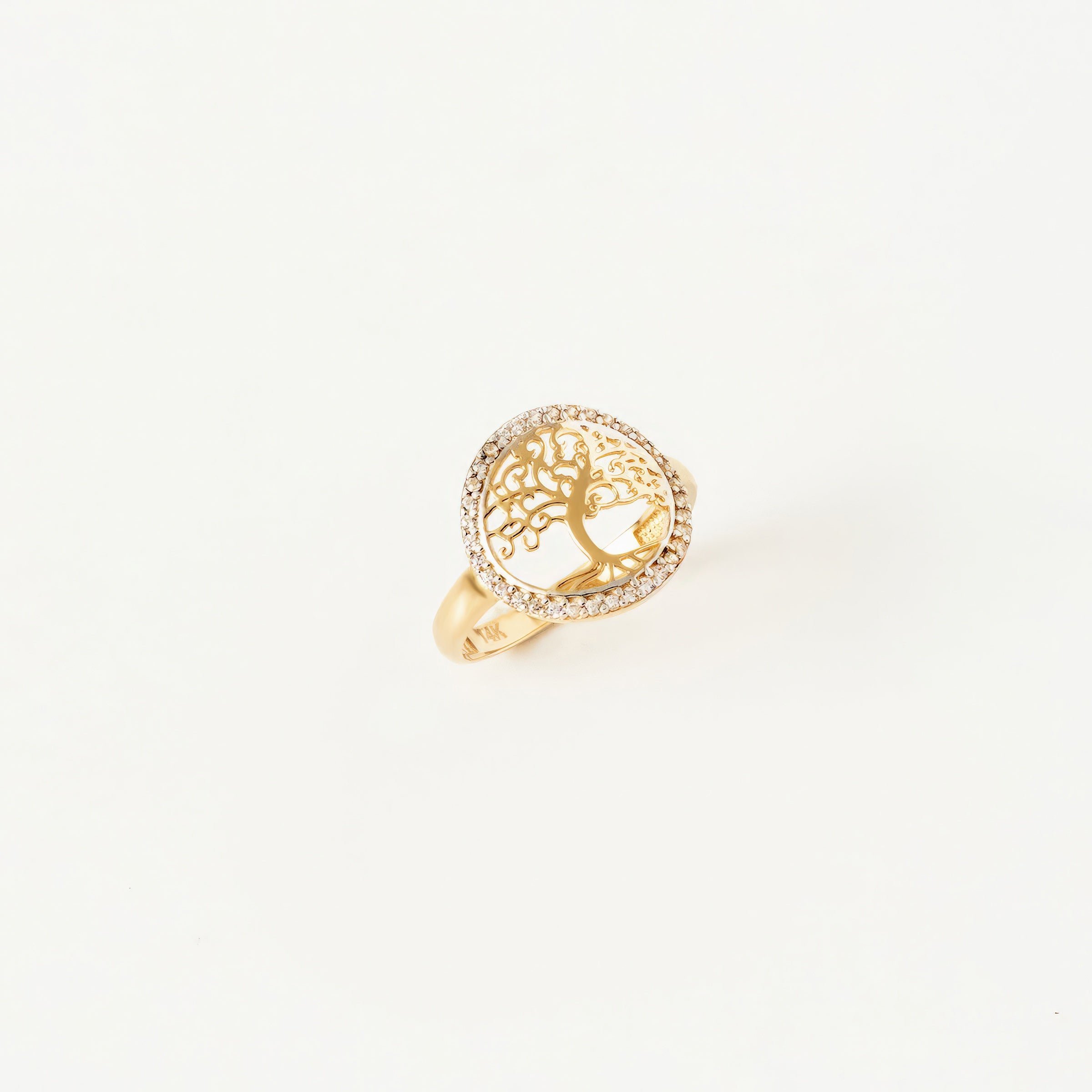 Tree of Life CZ-Encrusted 14K Gold Ring