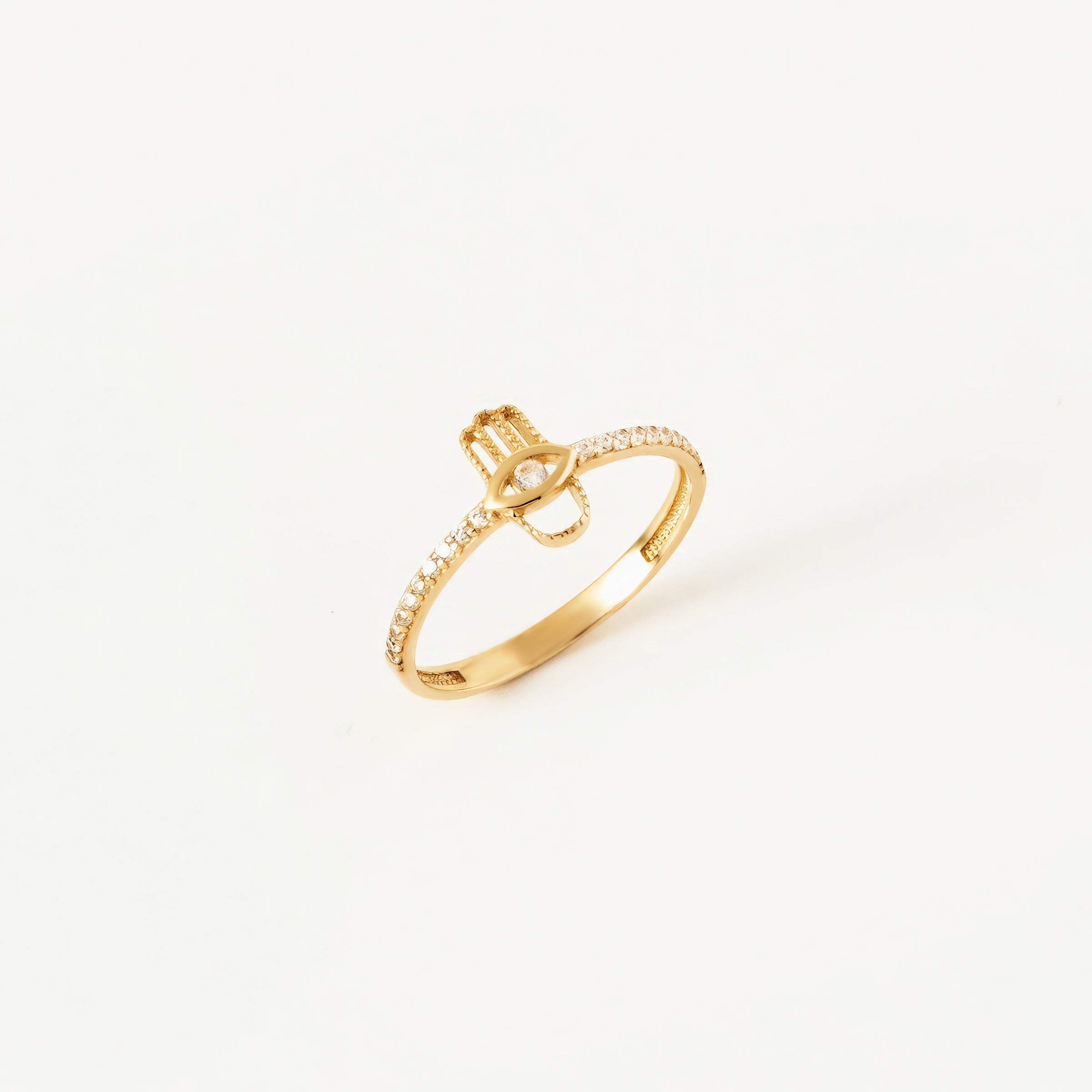 Hamsa Pave CZ 14K Gold Ring