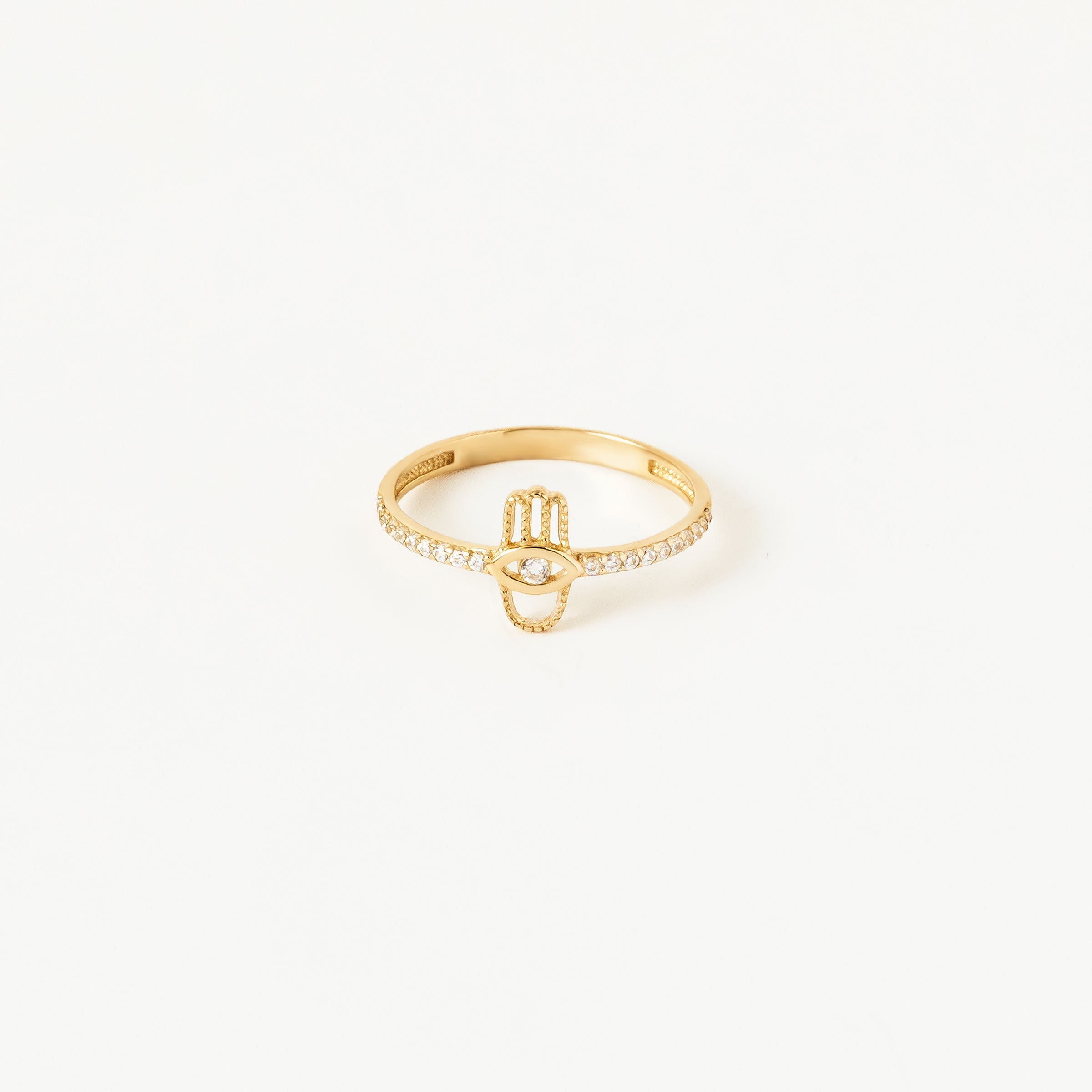 Hamsa Pave CZ 14K Gold Ring