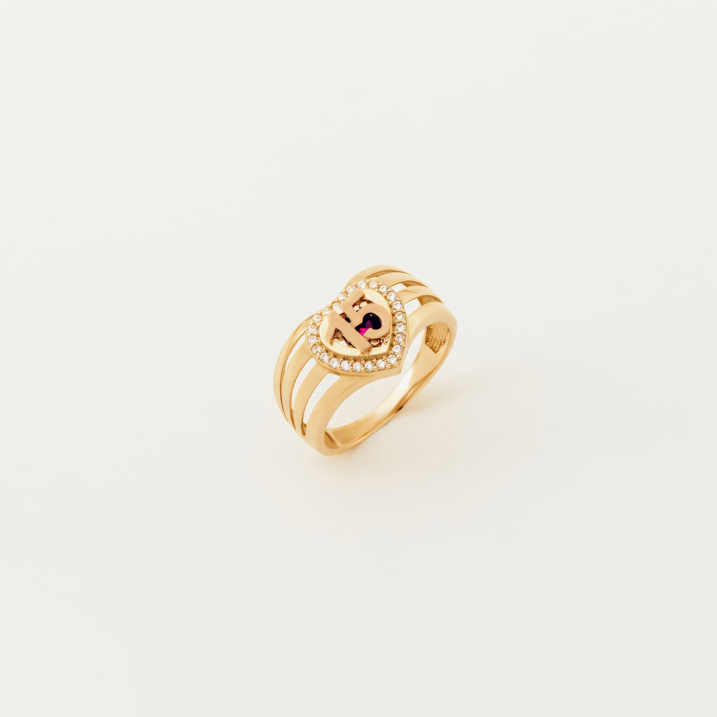 Personalized Heart Number Ruby in 14K Gold CZ Ring