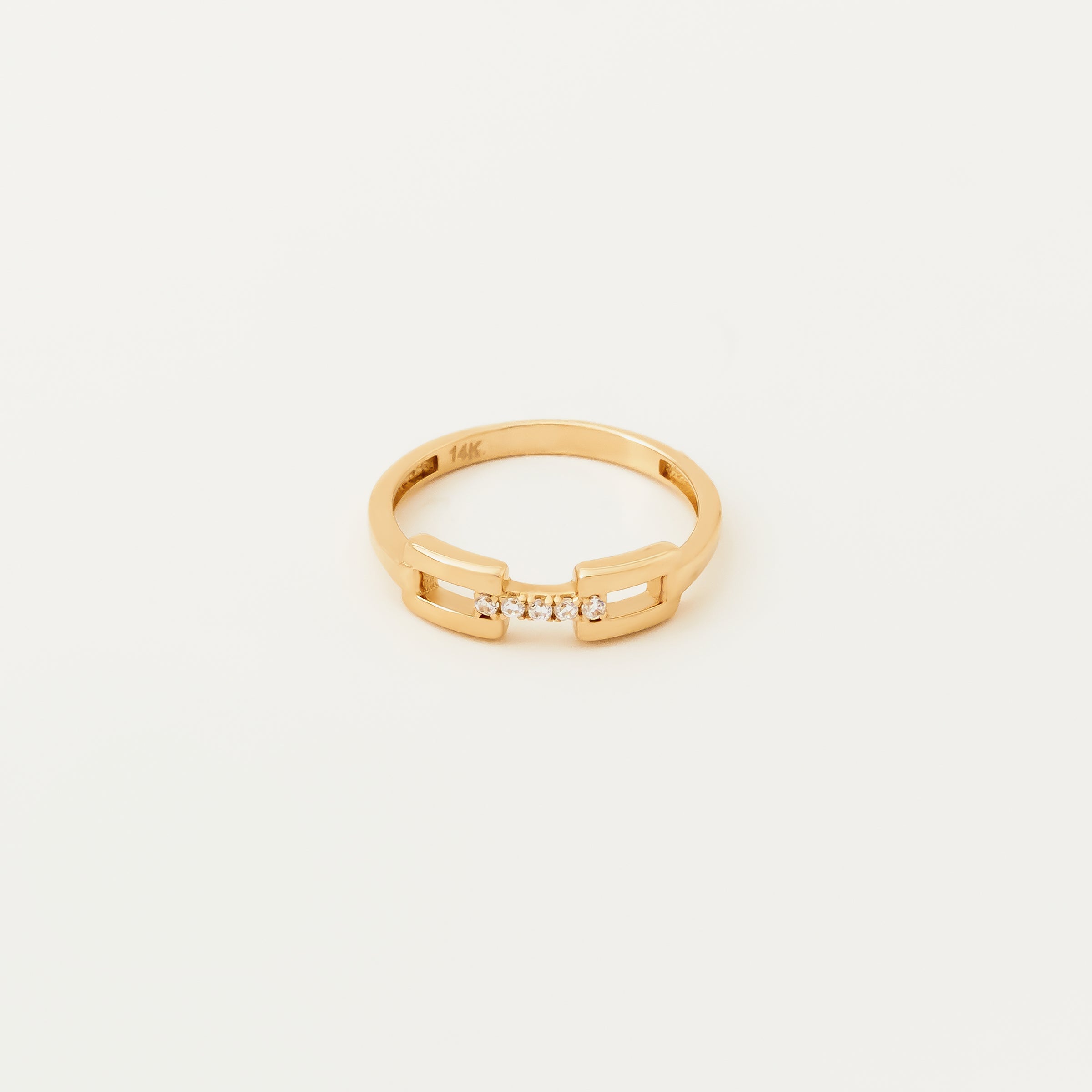 Minimalist CZ Accent Belt Buckle Ring in 14K Gold