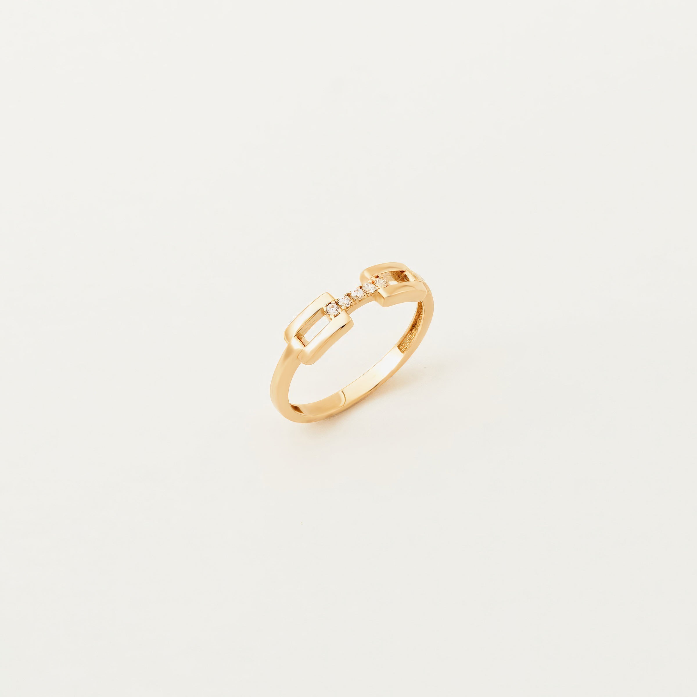 Minimalist CZ Accent Belt Buckle Ring in 14K Gold