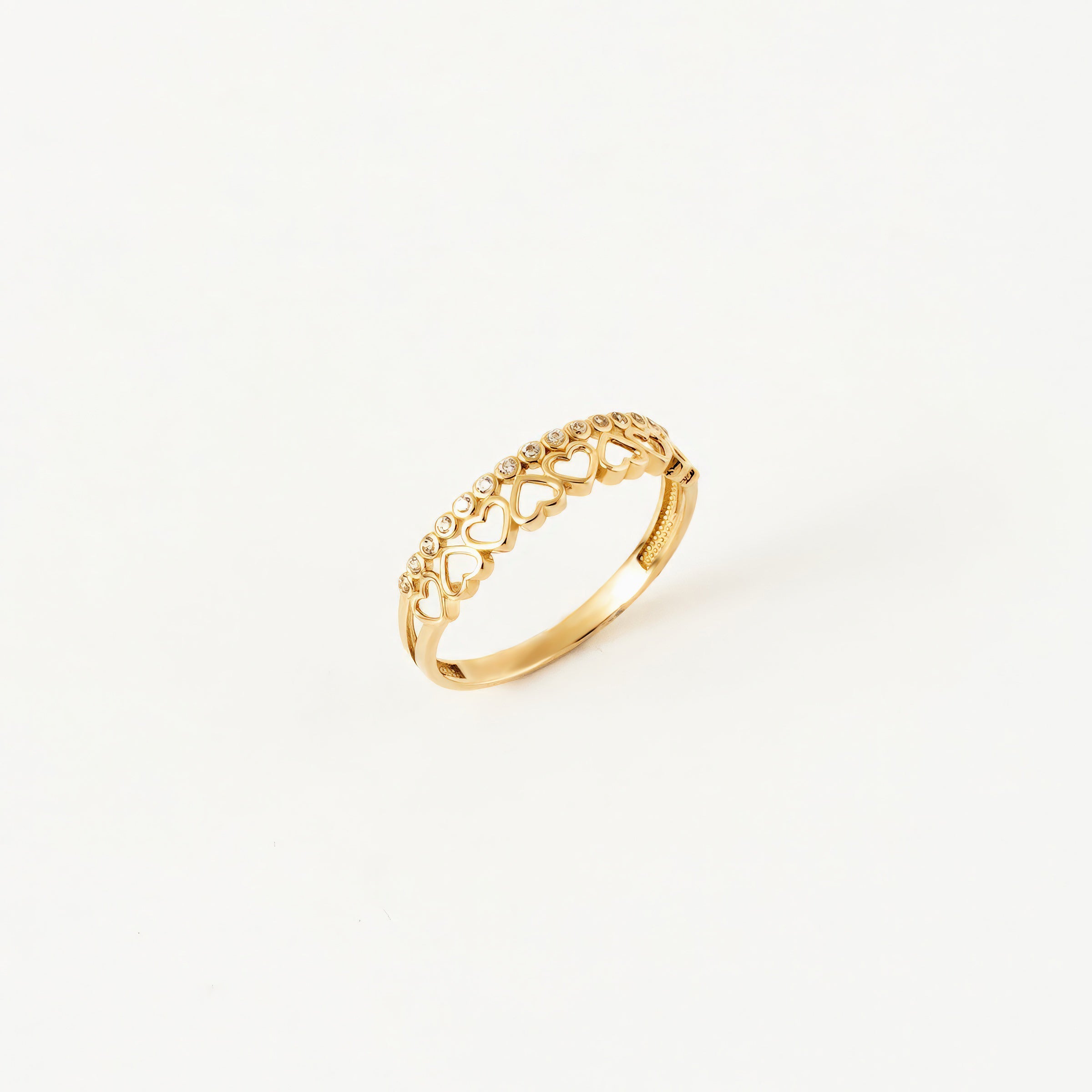 Heart Filigree CZ Band 14K Gold Ring