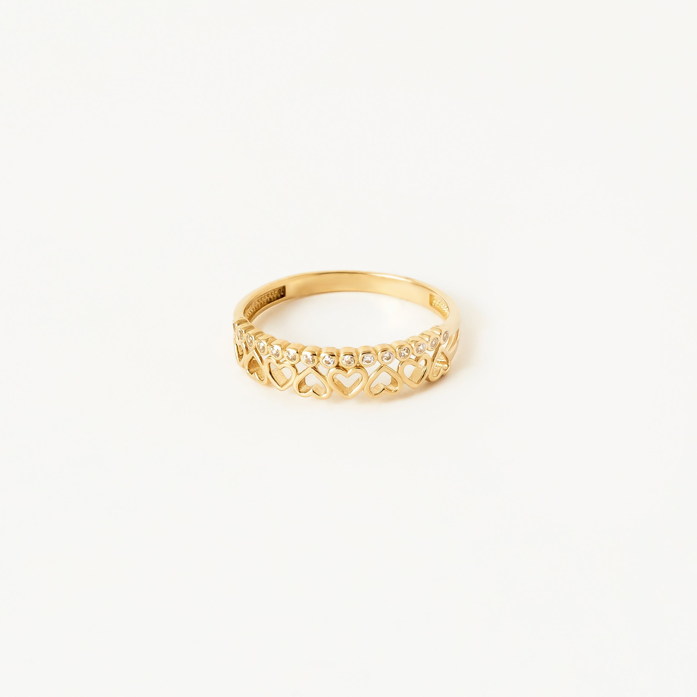 Heart Filigree CZ Band 14K Gold Ring