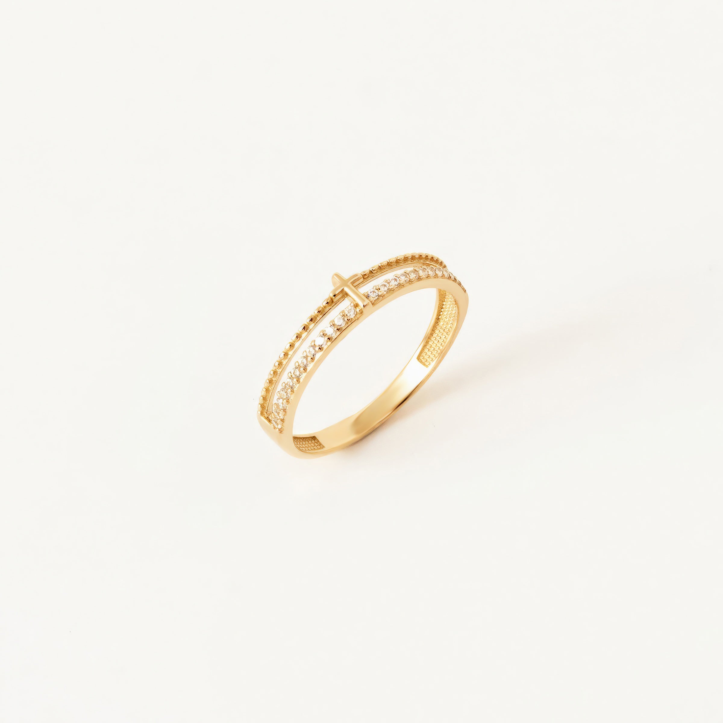 Pave CZ Cross Band in 14K Gold