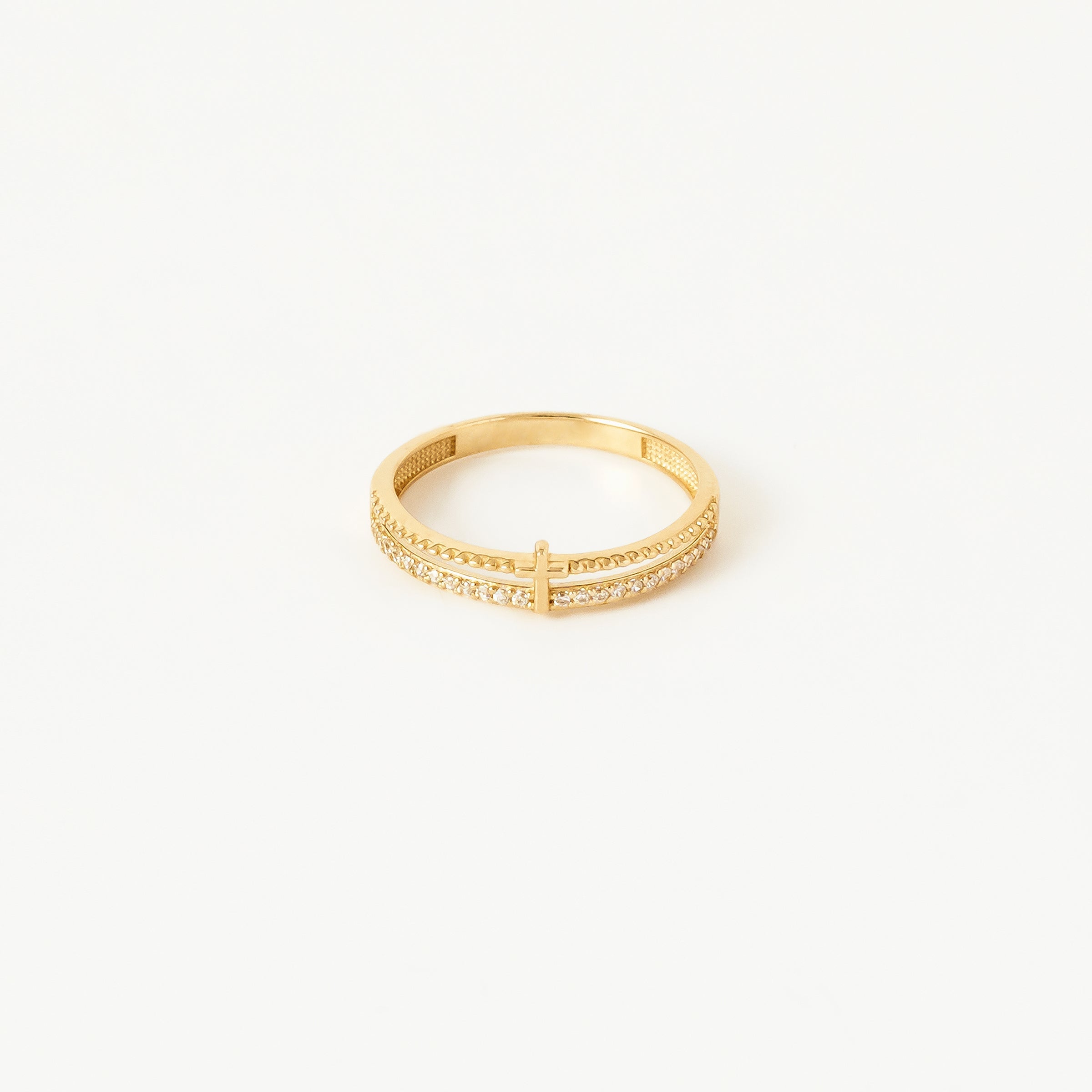 Pave CZ Cross Band in 14K Gold