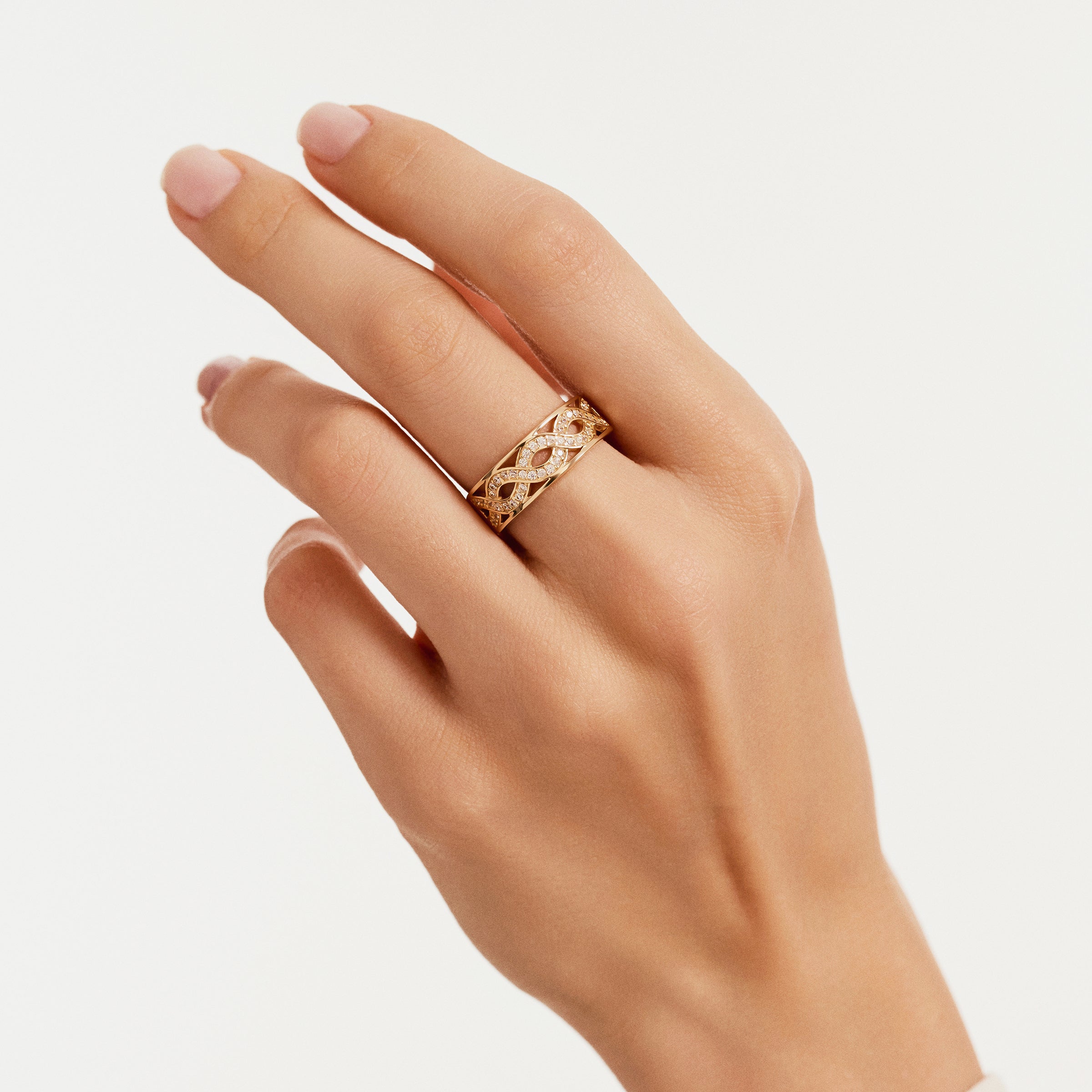 CZ-Accented Filigree Band Ring in 14K Gold