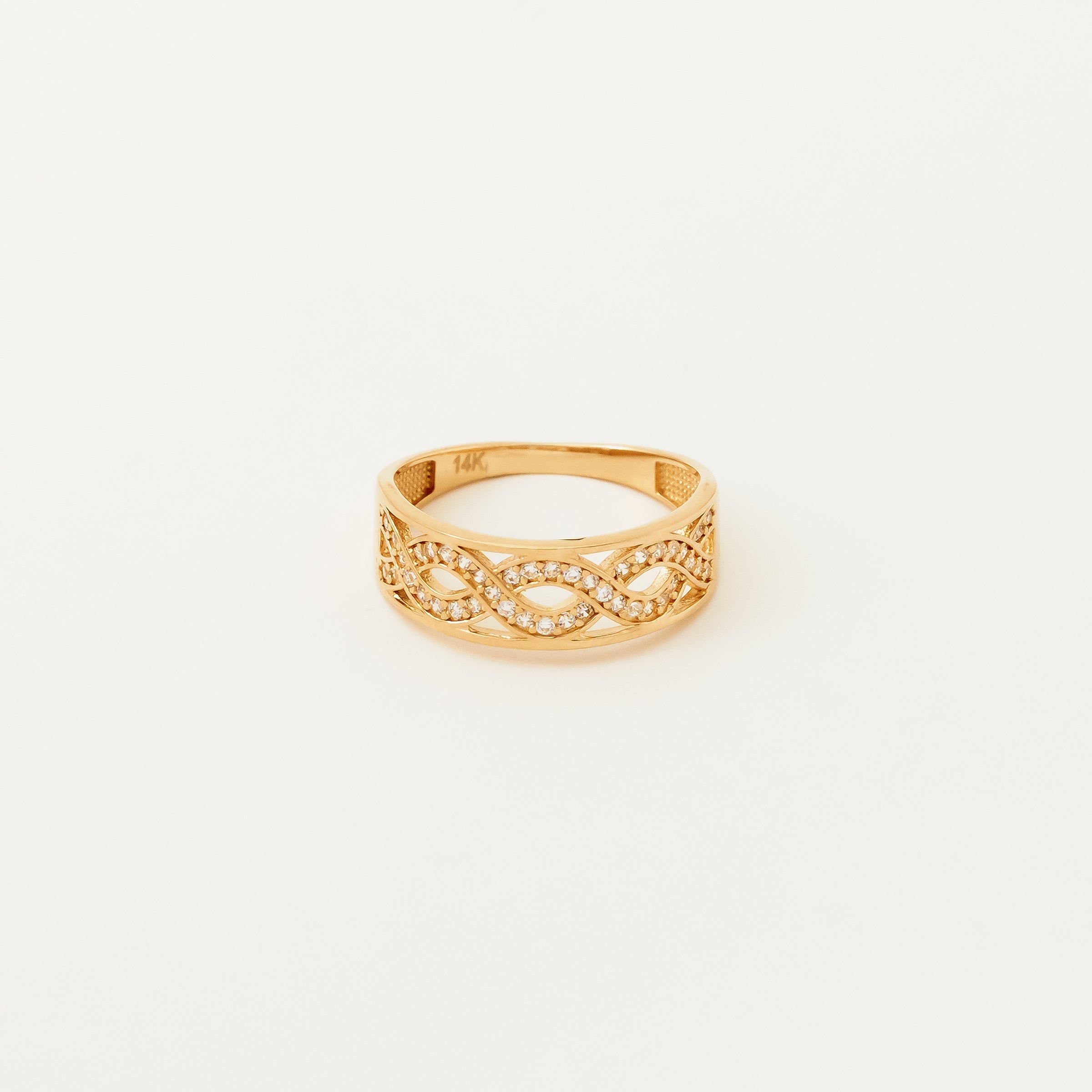 CZ-Accented Filigree Band Ring in 14K Gold