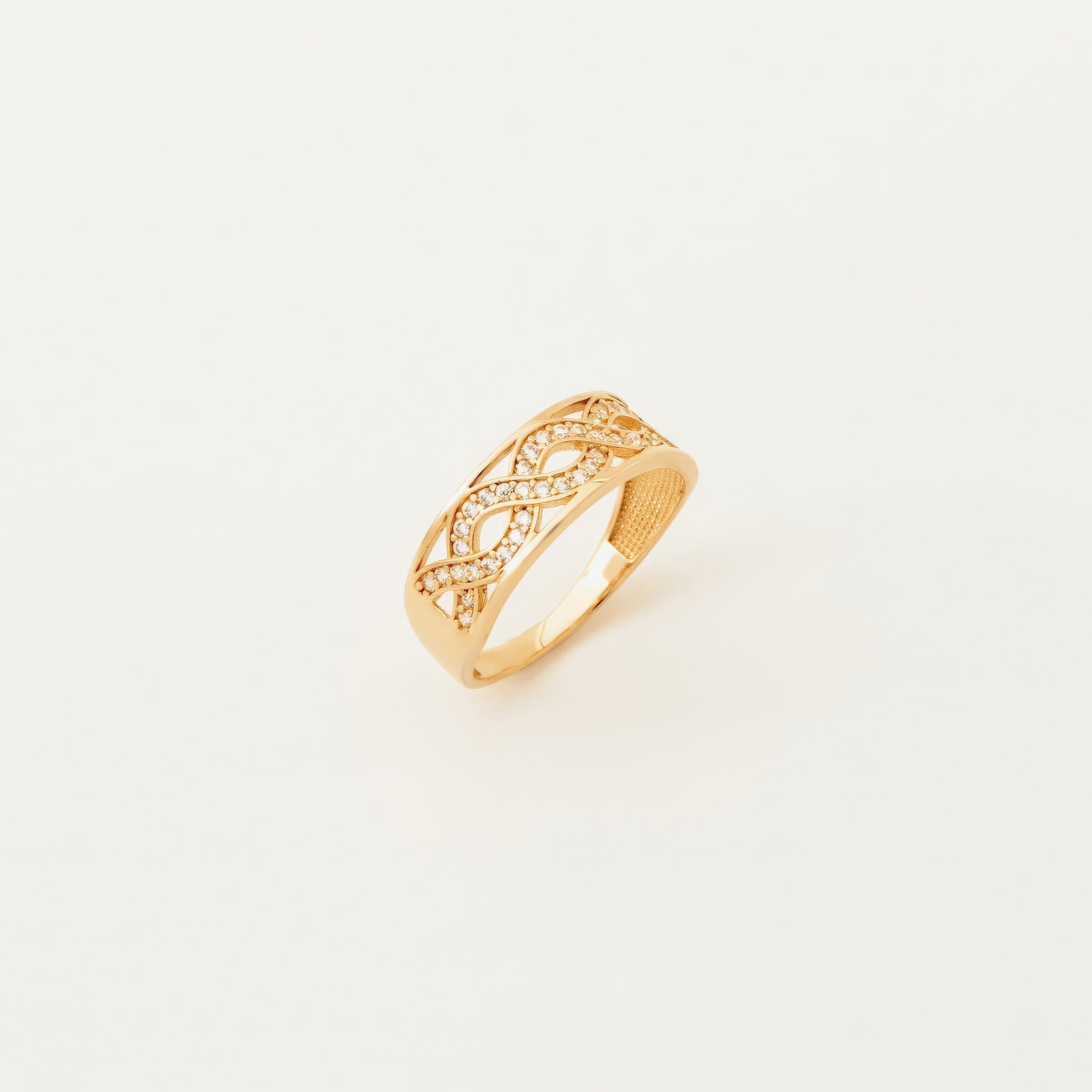 CZ-Accented Filigree Band Ring in 14K Gold