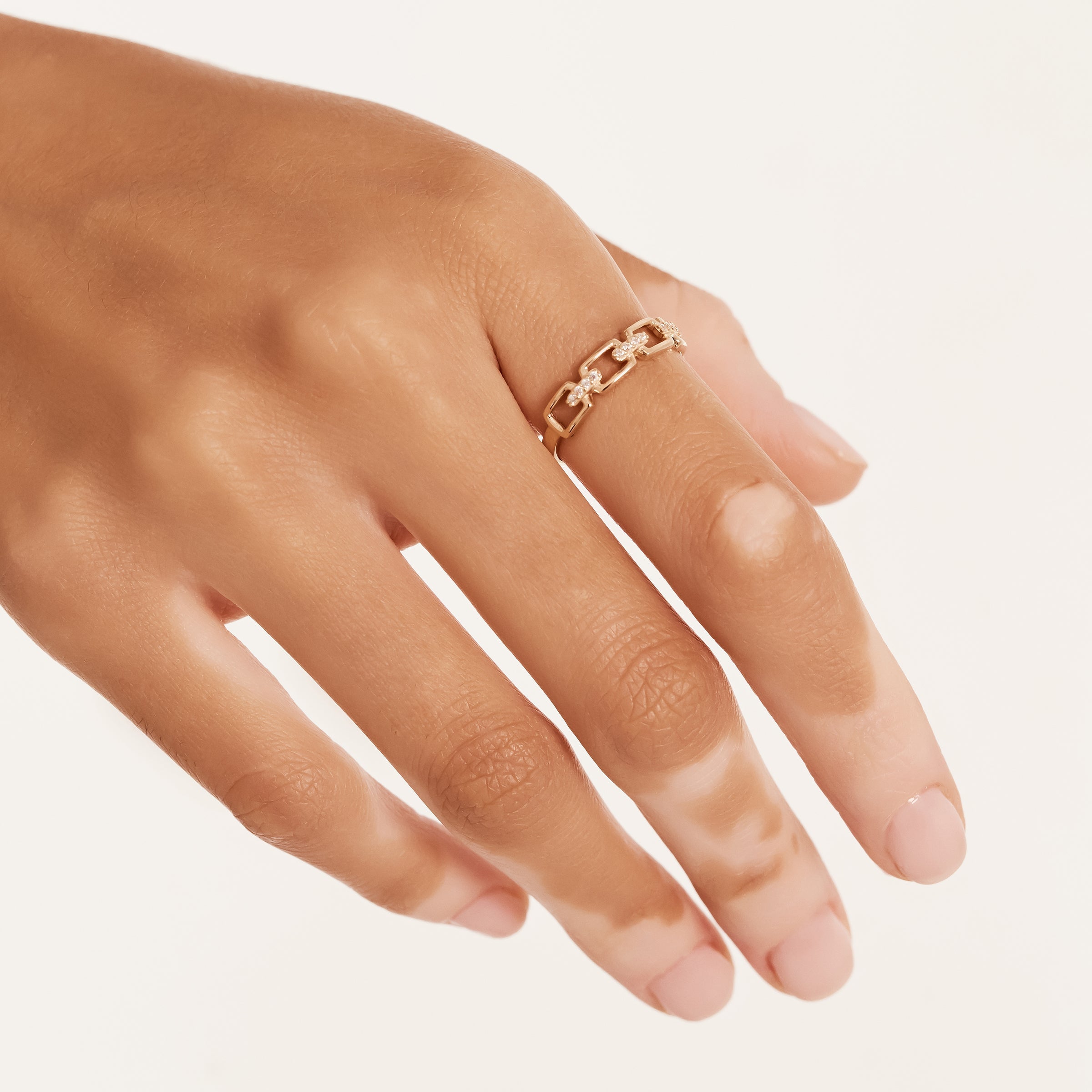 Chain CZ Accented Ring in 14K Gold