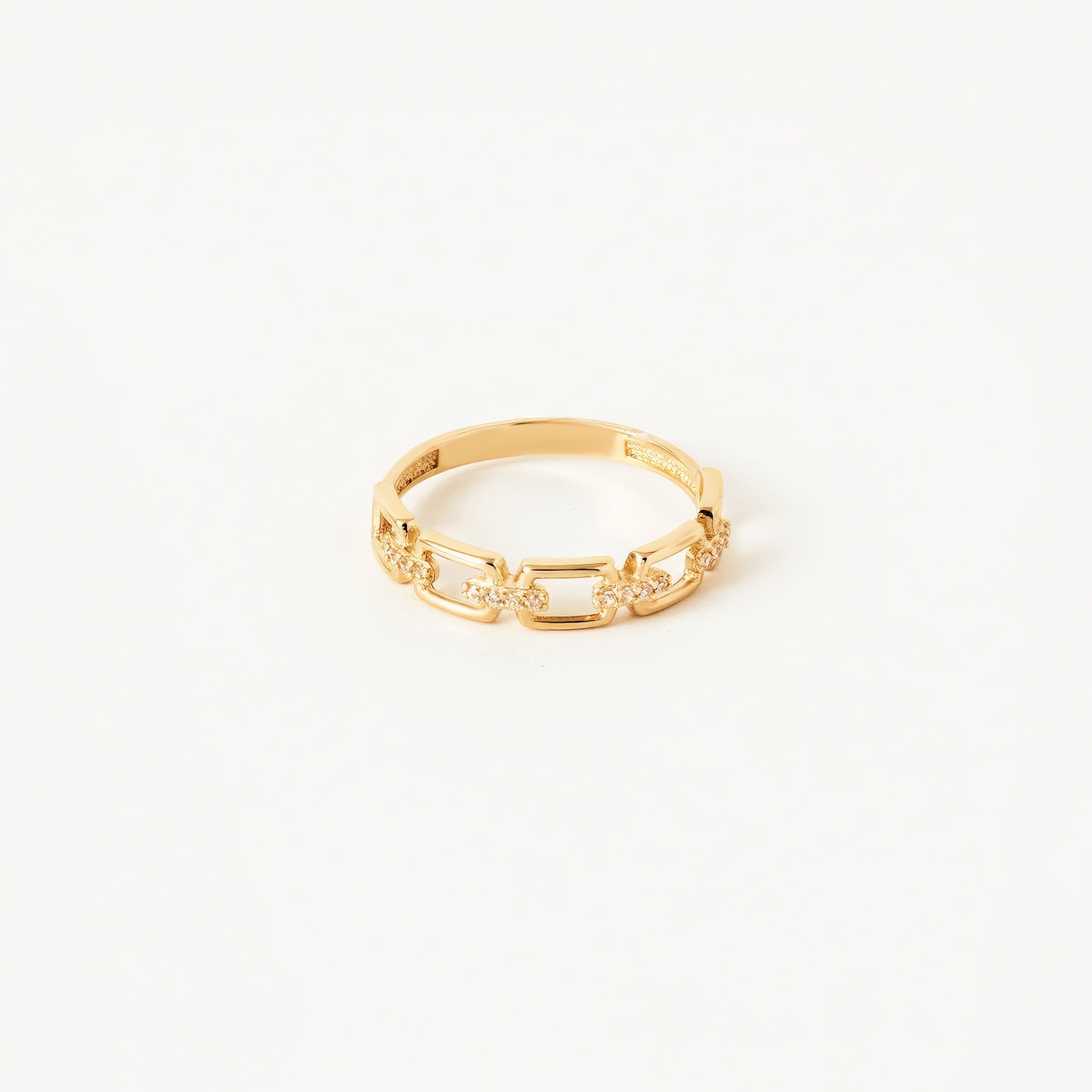 Chain CZ Accented Ring in 14K Gold