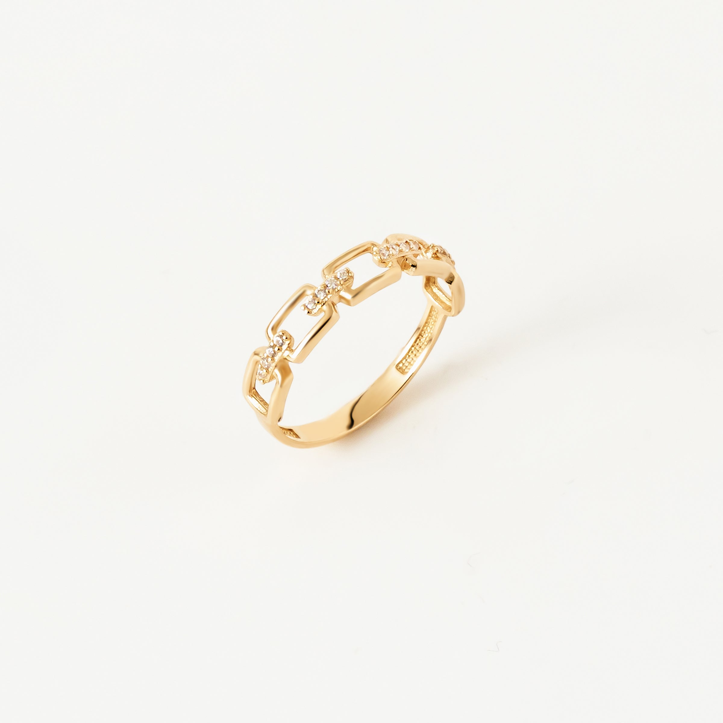 Chain CZ Accented Ring in 14K Gold