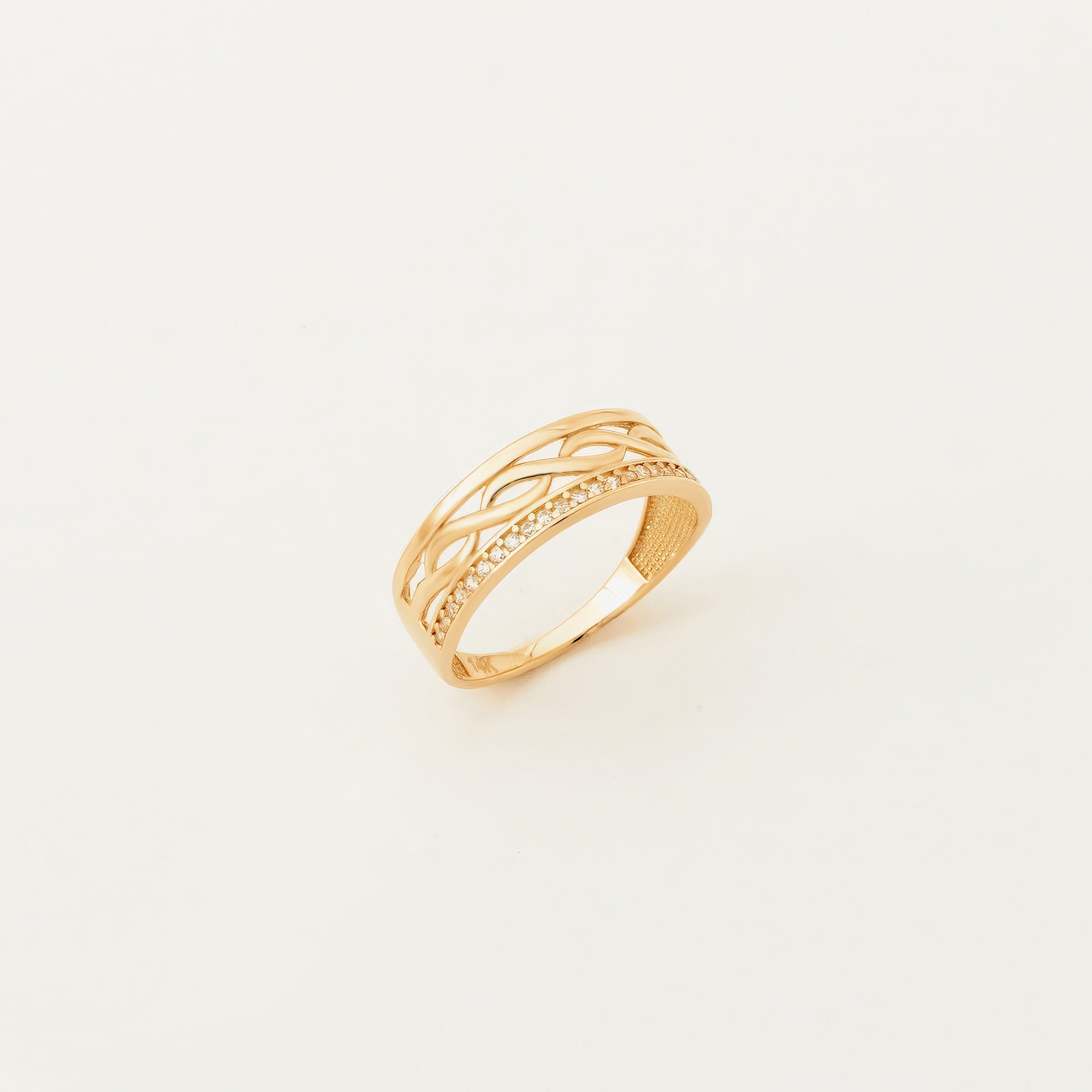 Pave CZ Filigree Stacked Band in 14K Gold