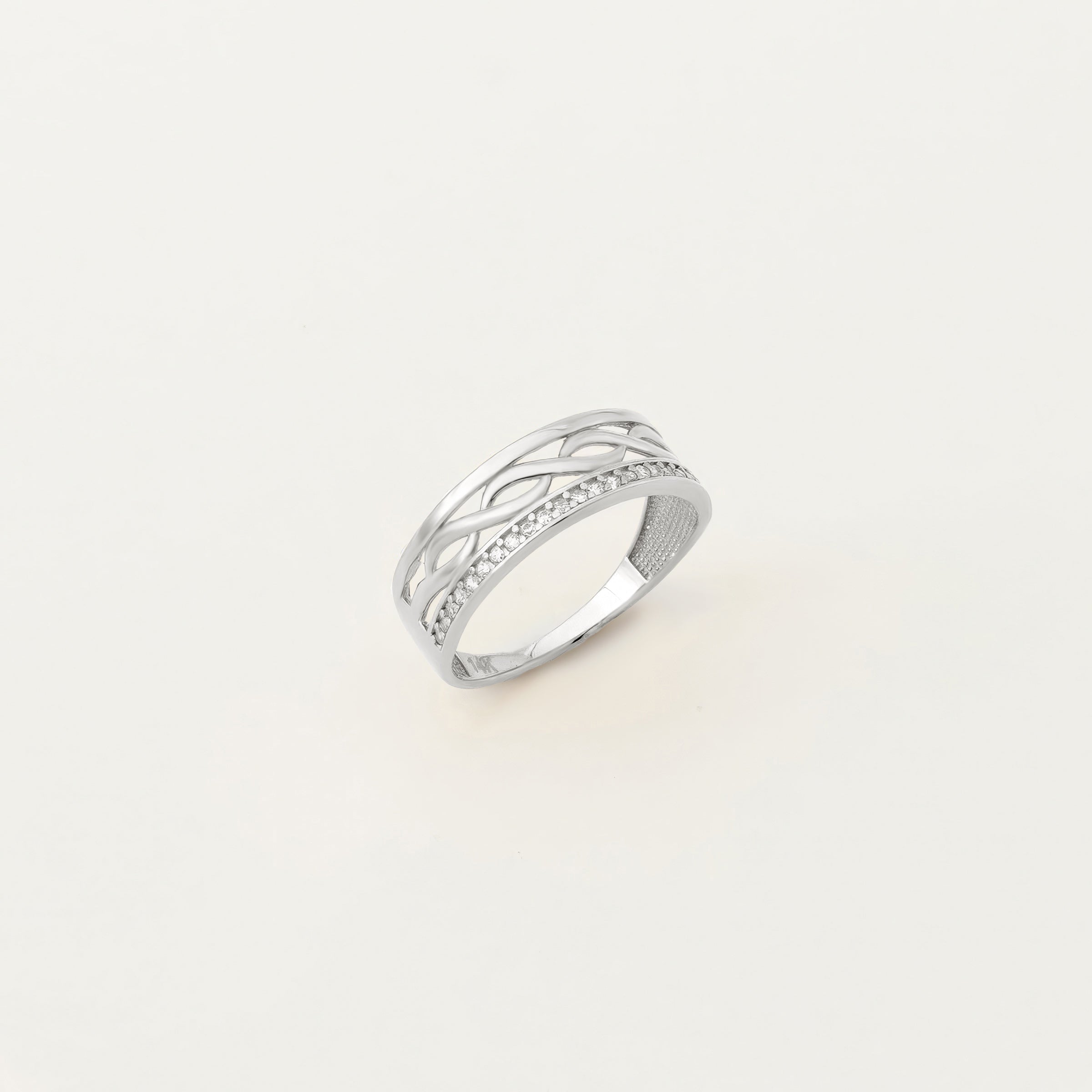 Pave CZ Filigree Stacked Band in 14K Gold