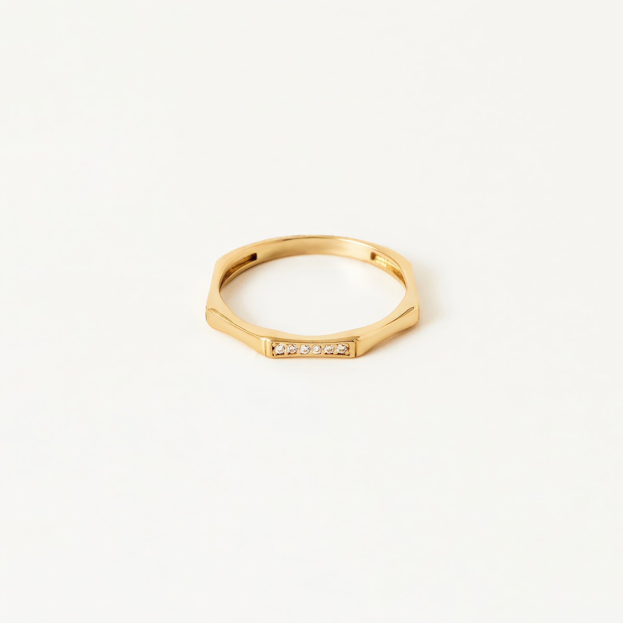 Geometric Modern CZ Ring in 14K Gold