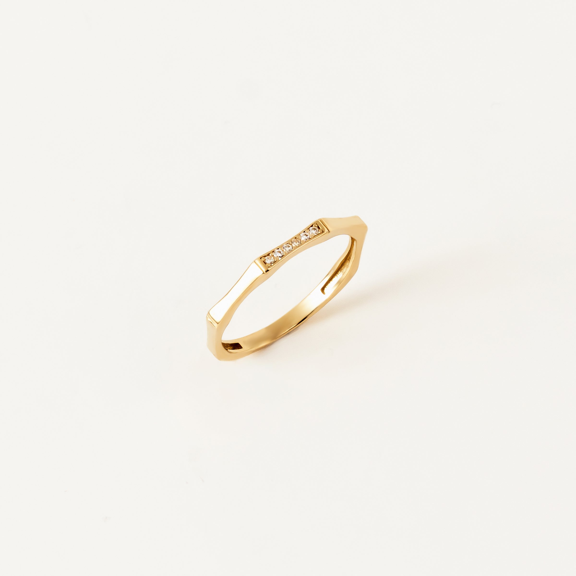 Geometric Modern CZ Ring in 14K Gold