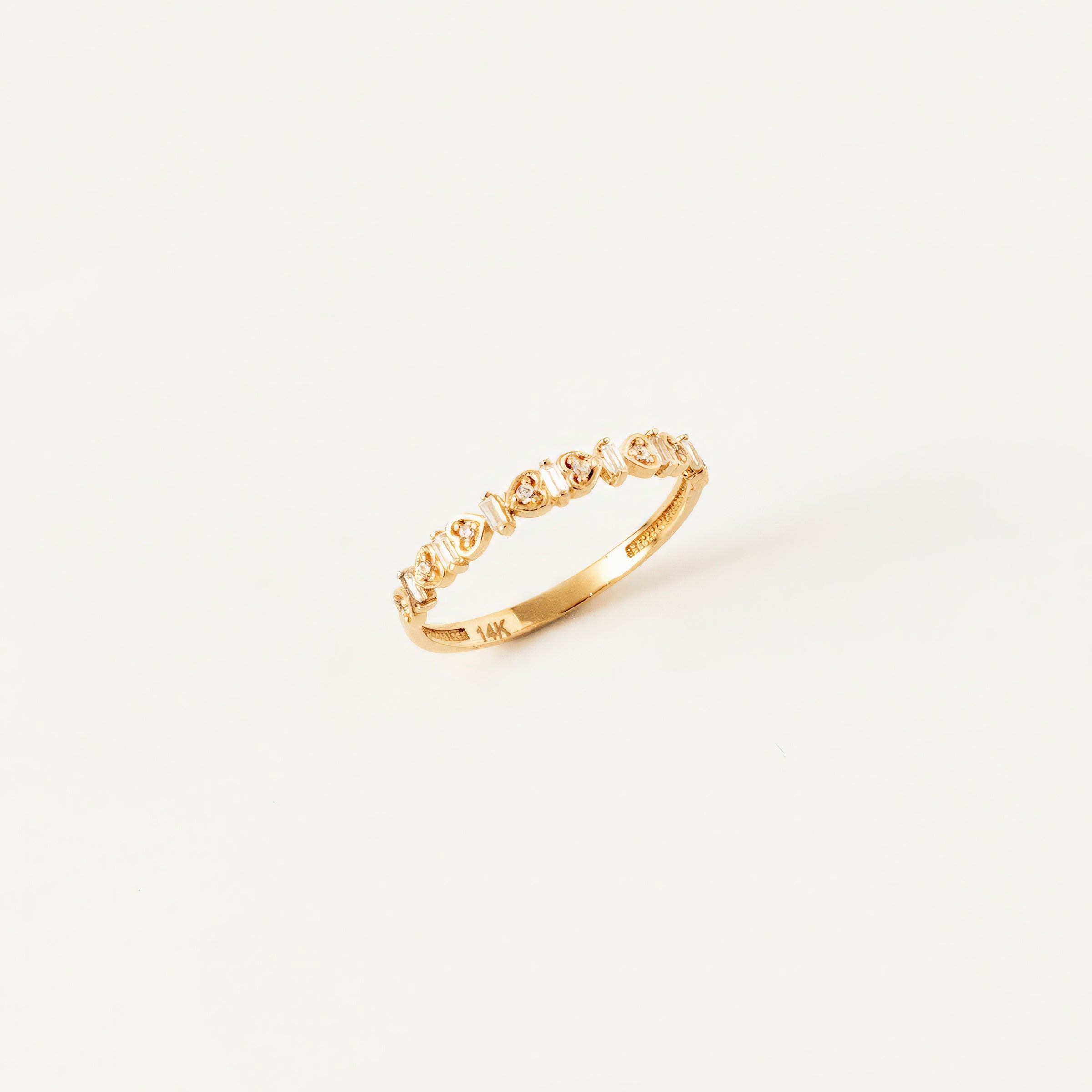 CZ Heart Motif 14K Gold Band Ring