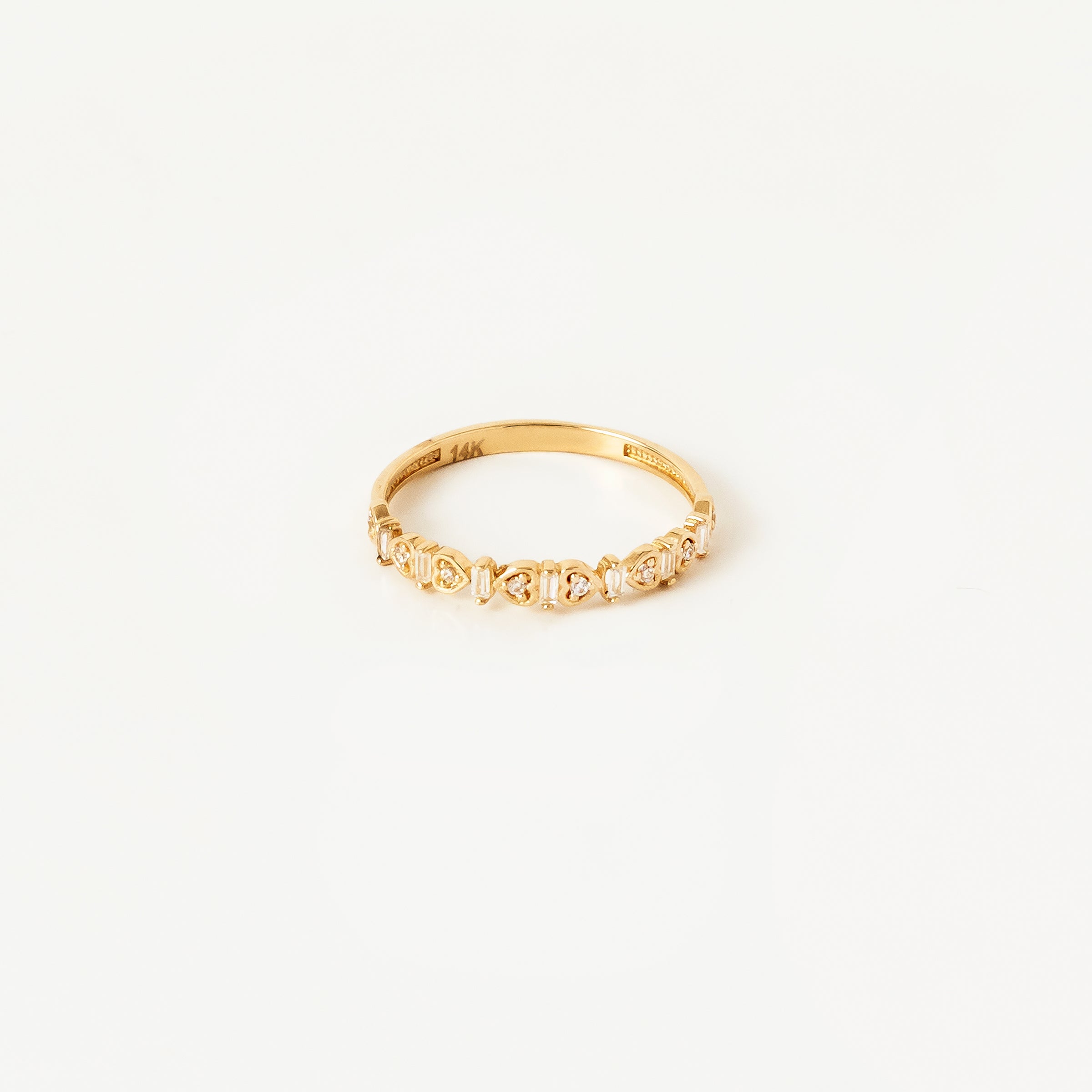 CZ Heart Motif 14K Gold Band Ring