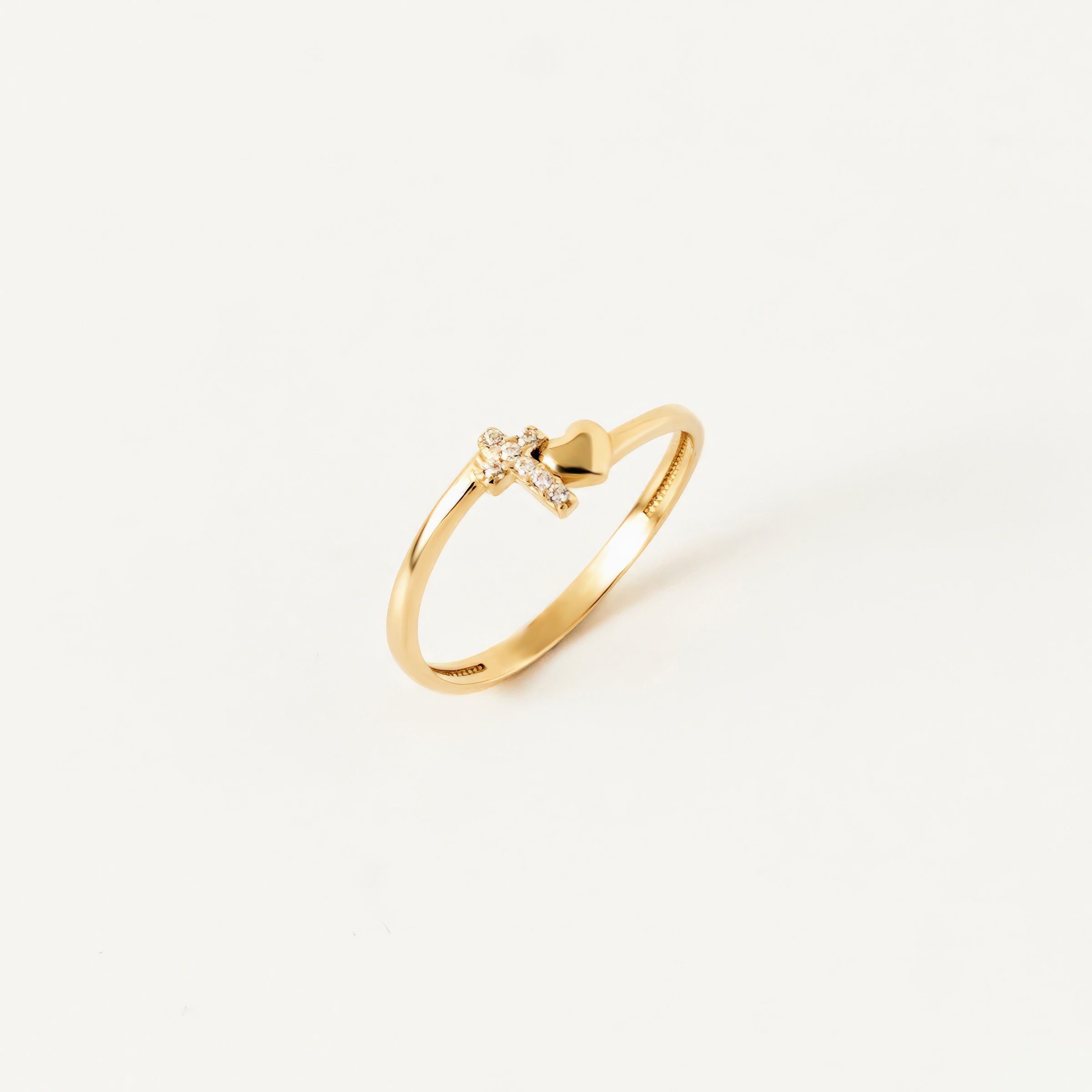 CZ Cross and Heart Ring in 14K Gold