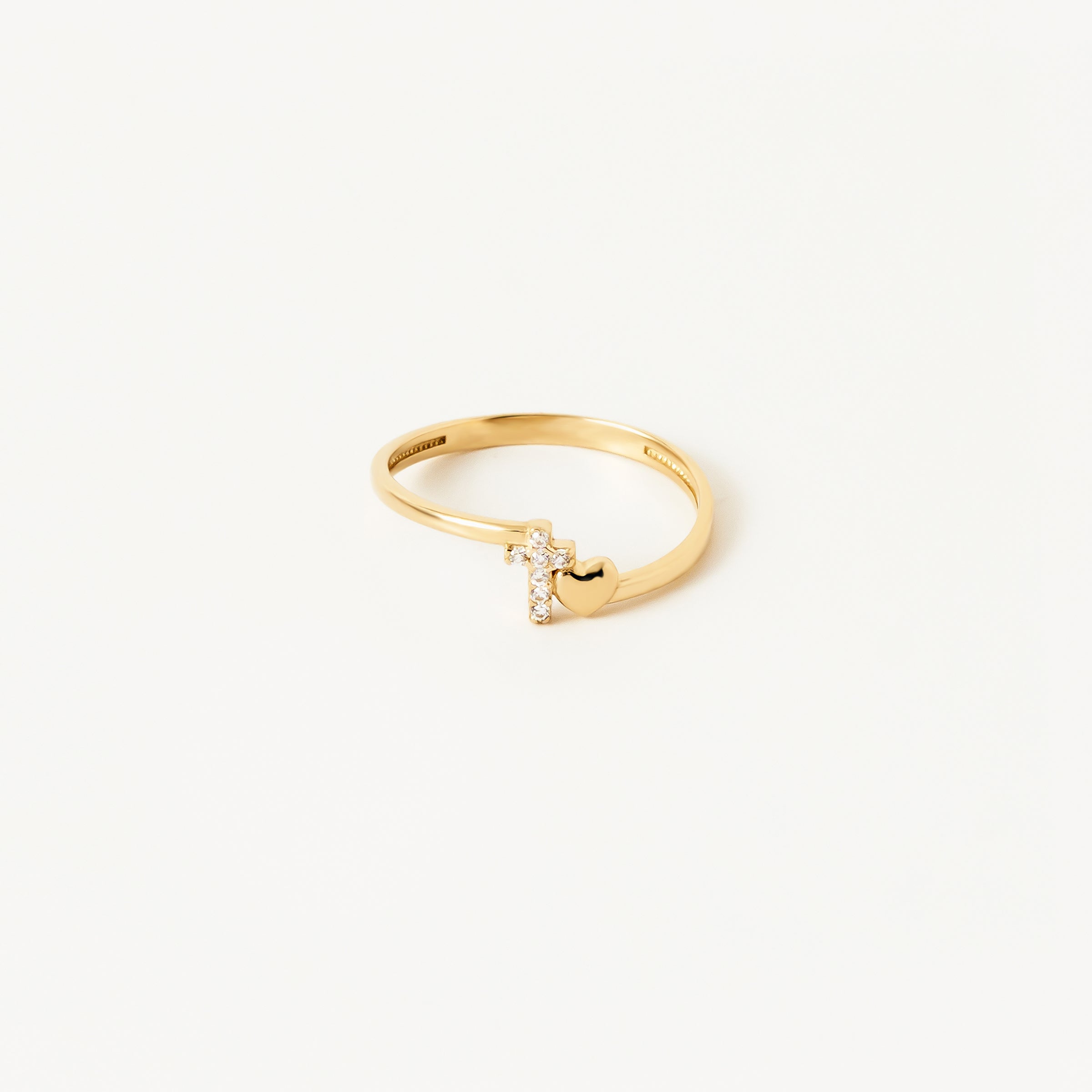 CZ Cross and Heart Ring in 14K Gold