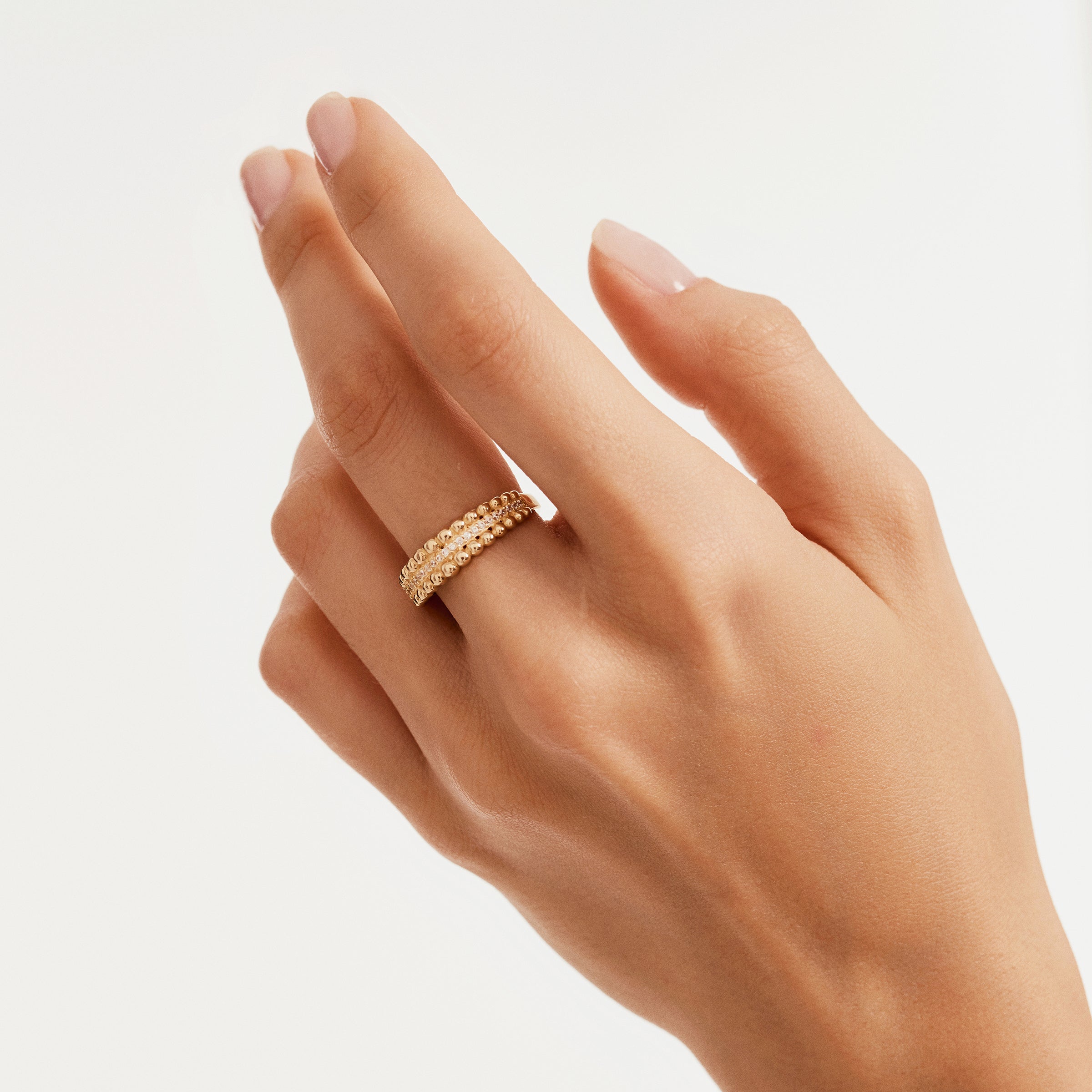 Textured Beadwork CZ Band Ring in 14K Gold