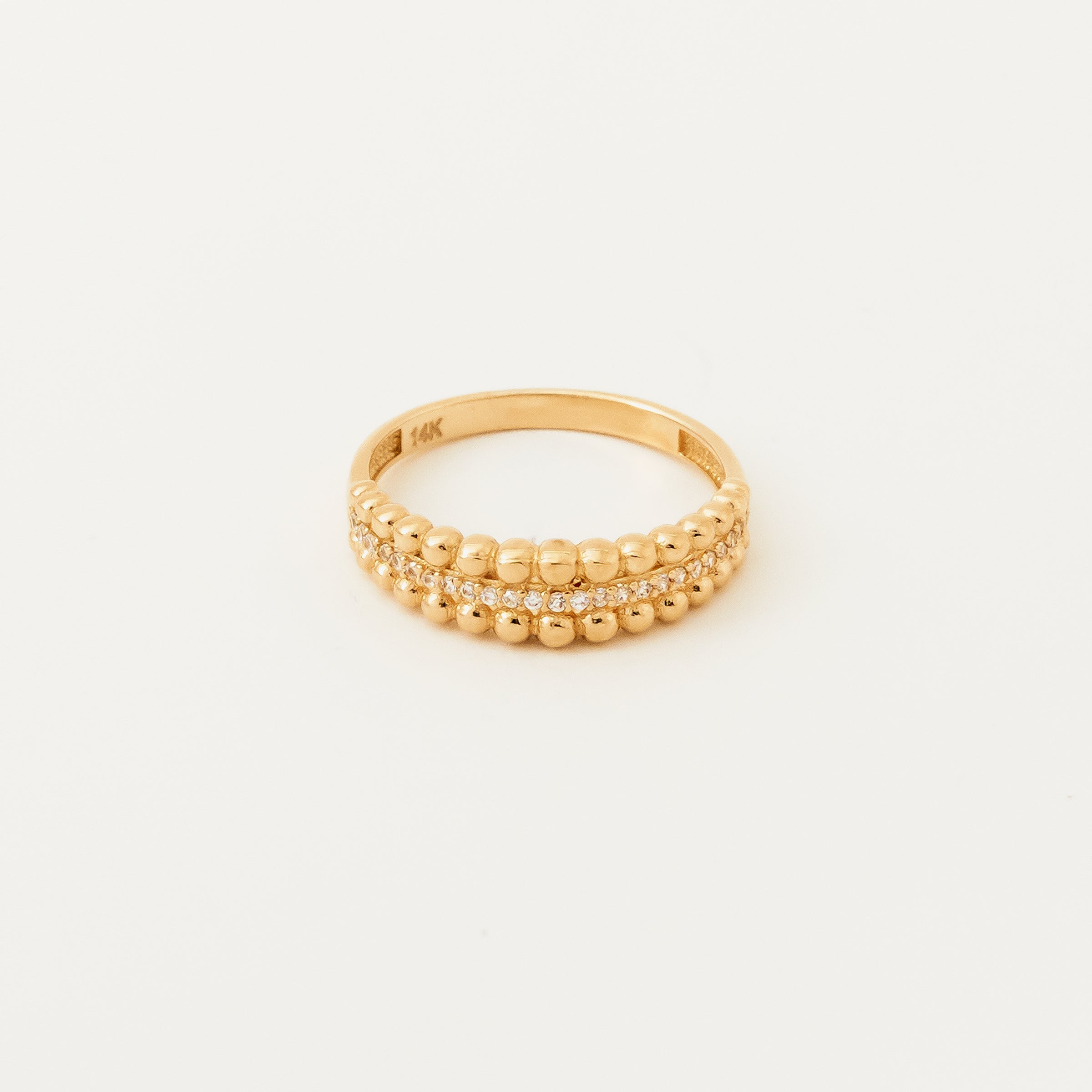 Textured Beadwork CZ Band Ring in 14K Gold