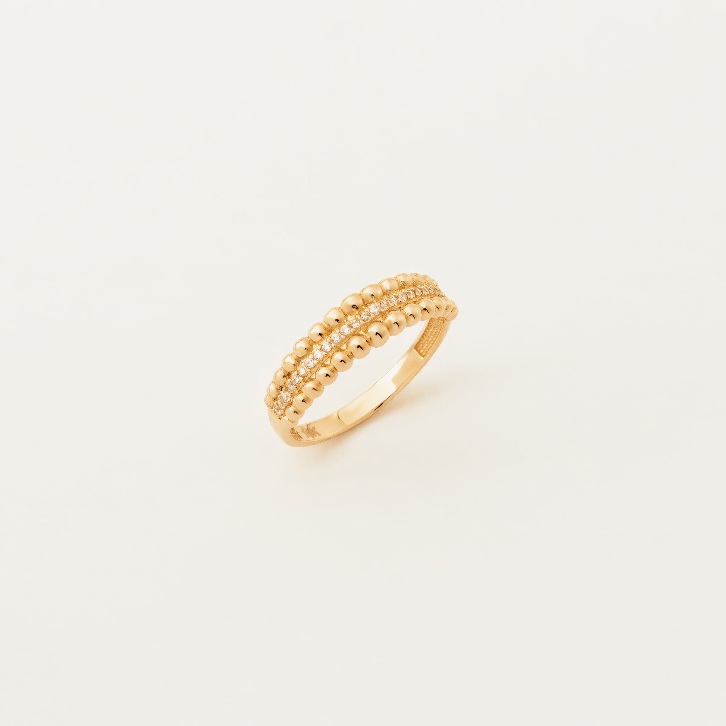 Textured Beadwork CZ Band Ring in 14K Gold