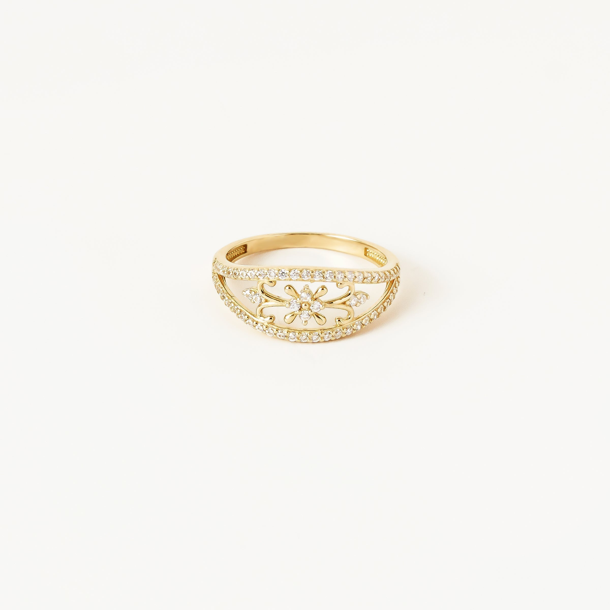 Floral CZ Vintage Ring in 14K Gold