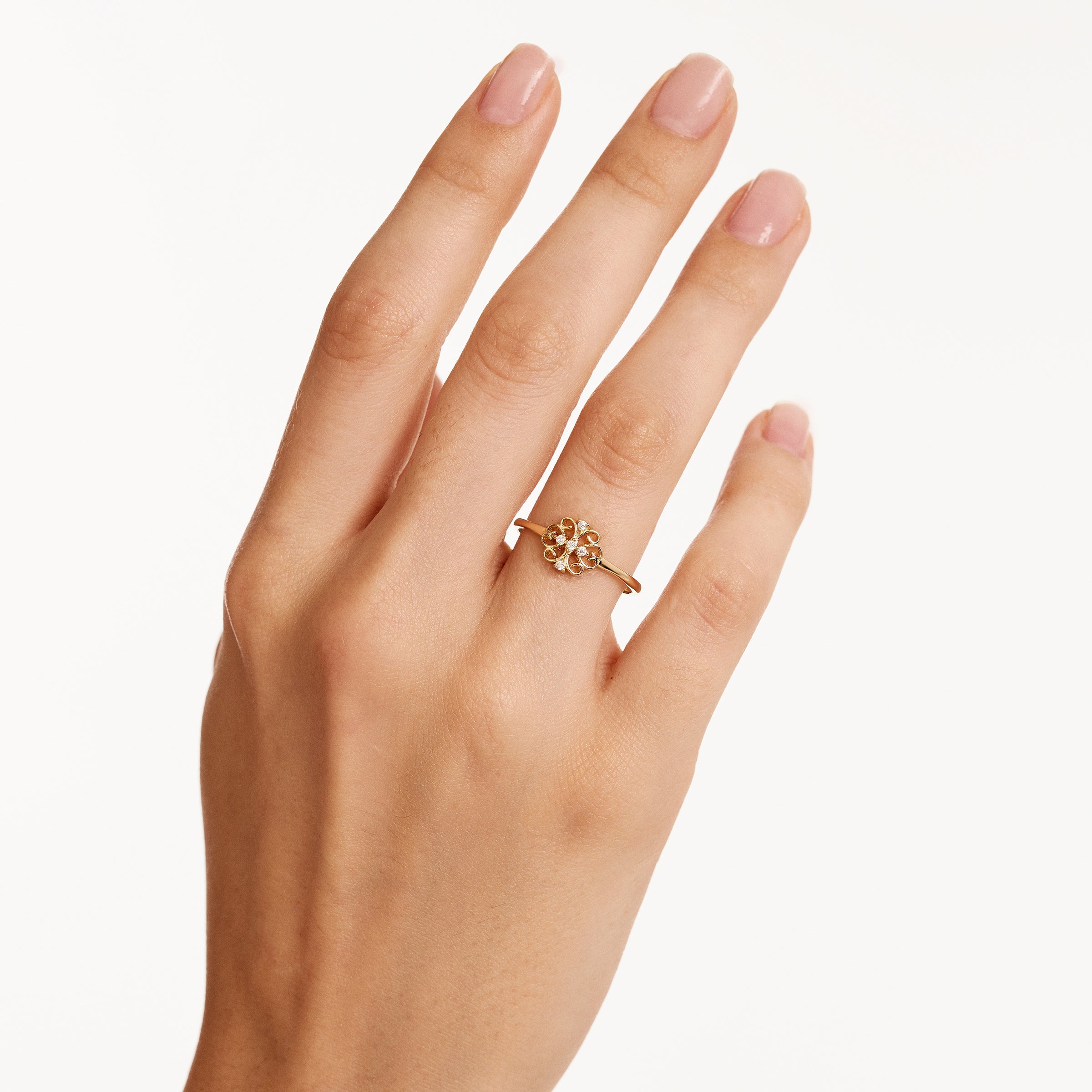 Floral CZ Ring in 14K Gold