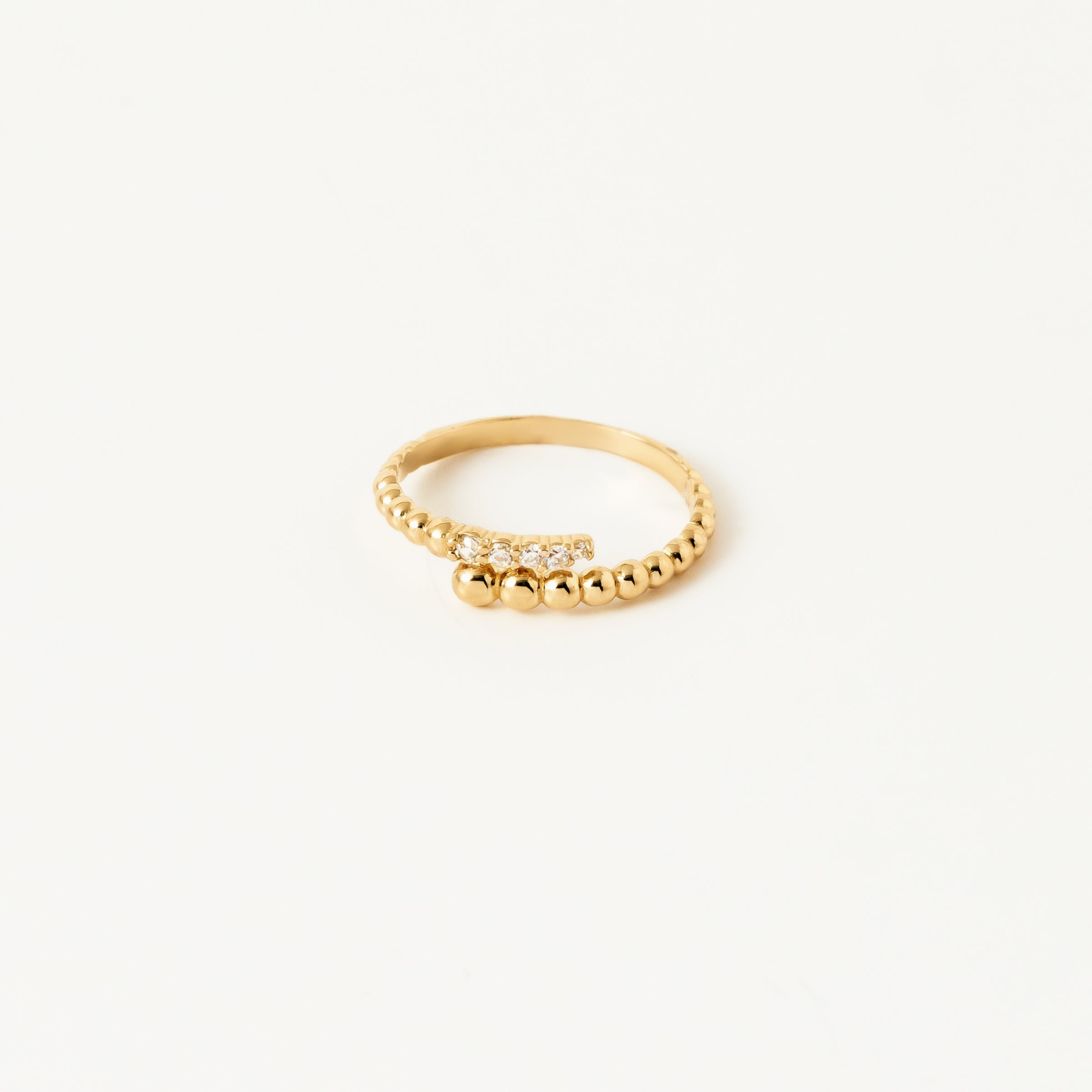 Beaded Band CZ Ring in 14K Gold