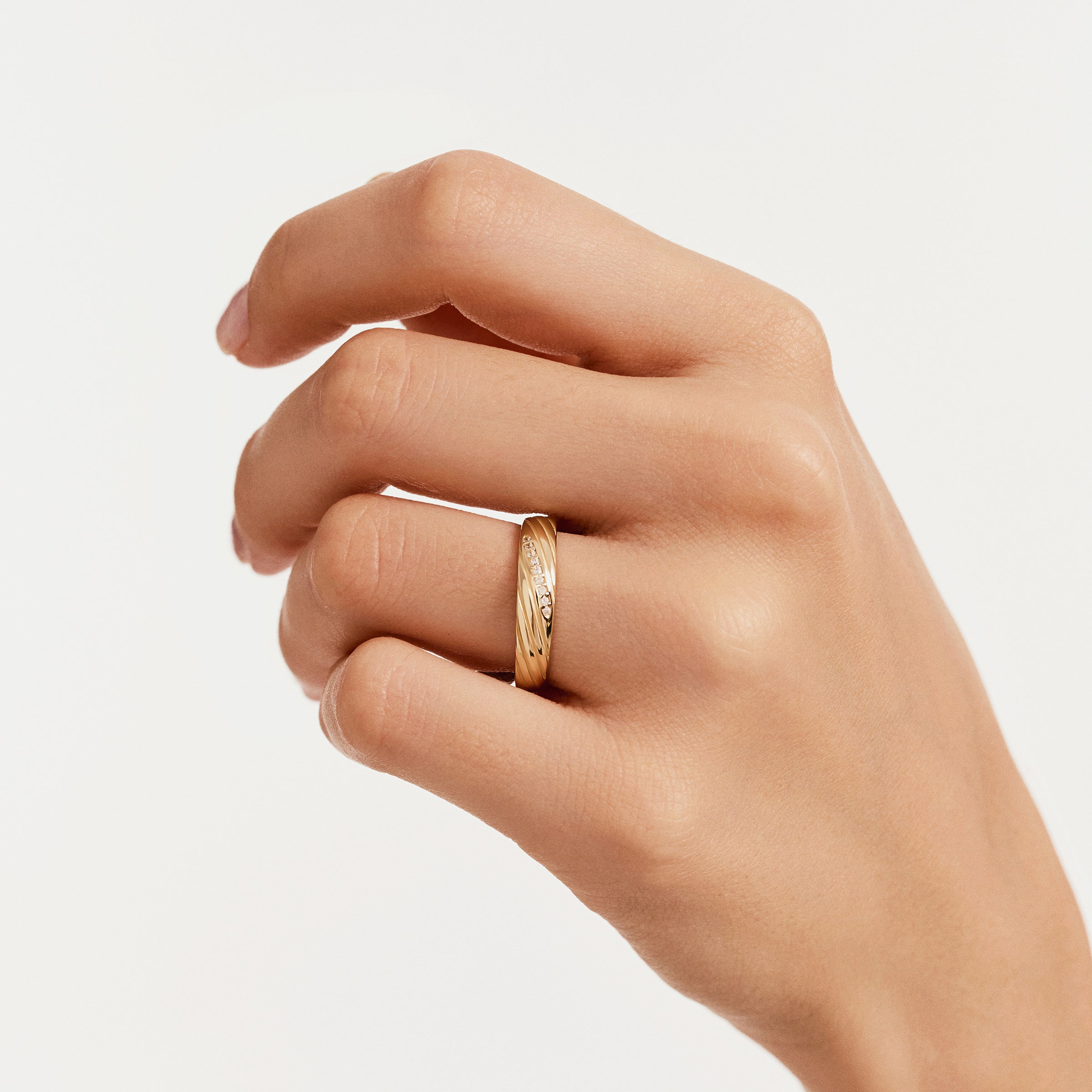 CZ Rope Band Ring in 14K Gold