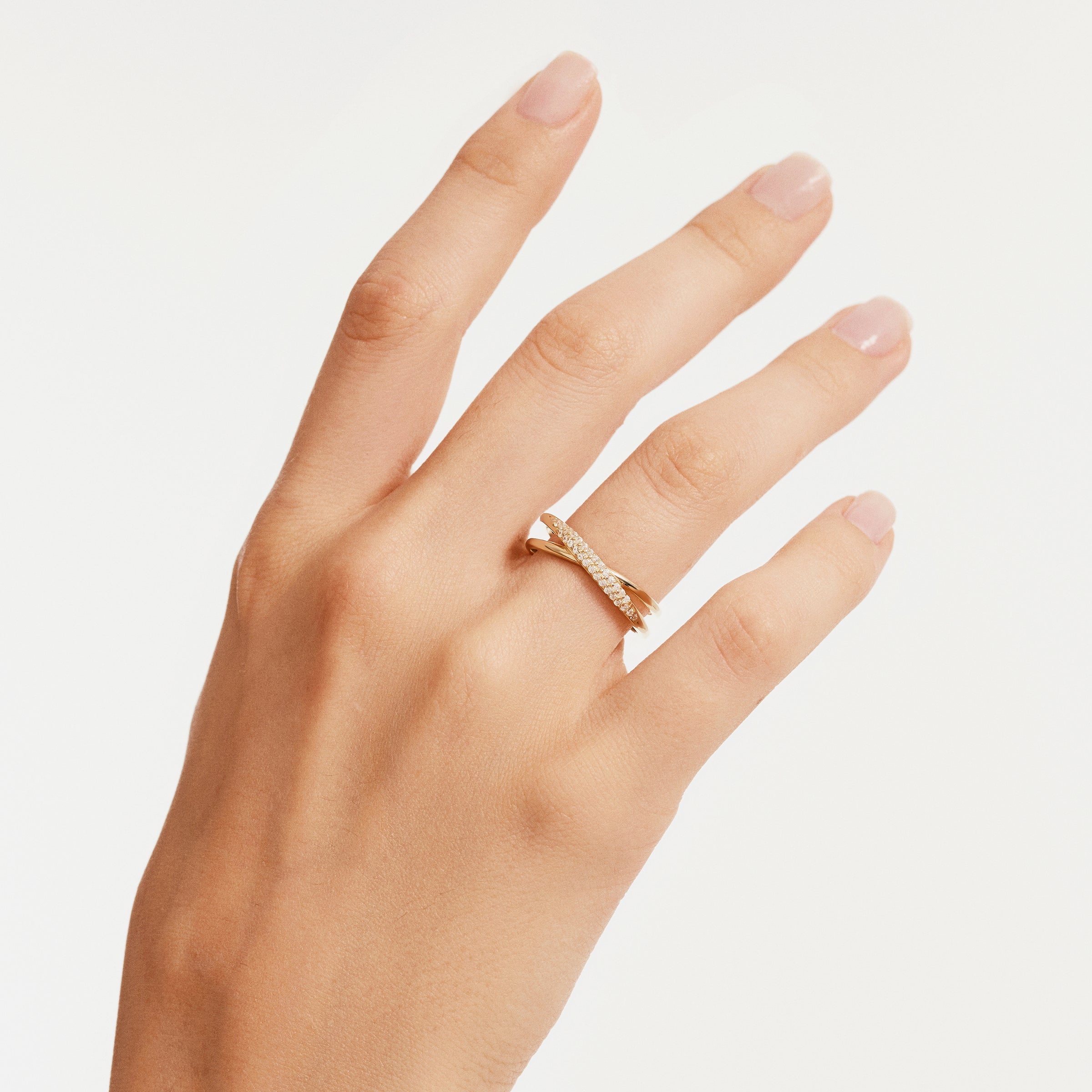 Pave-Set CZ Twisted Band Ring in 14K Gold