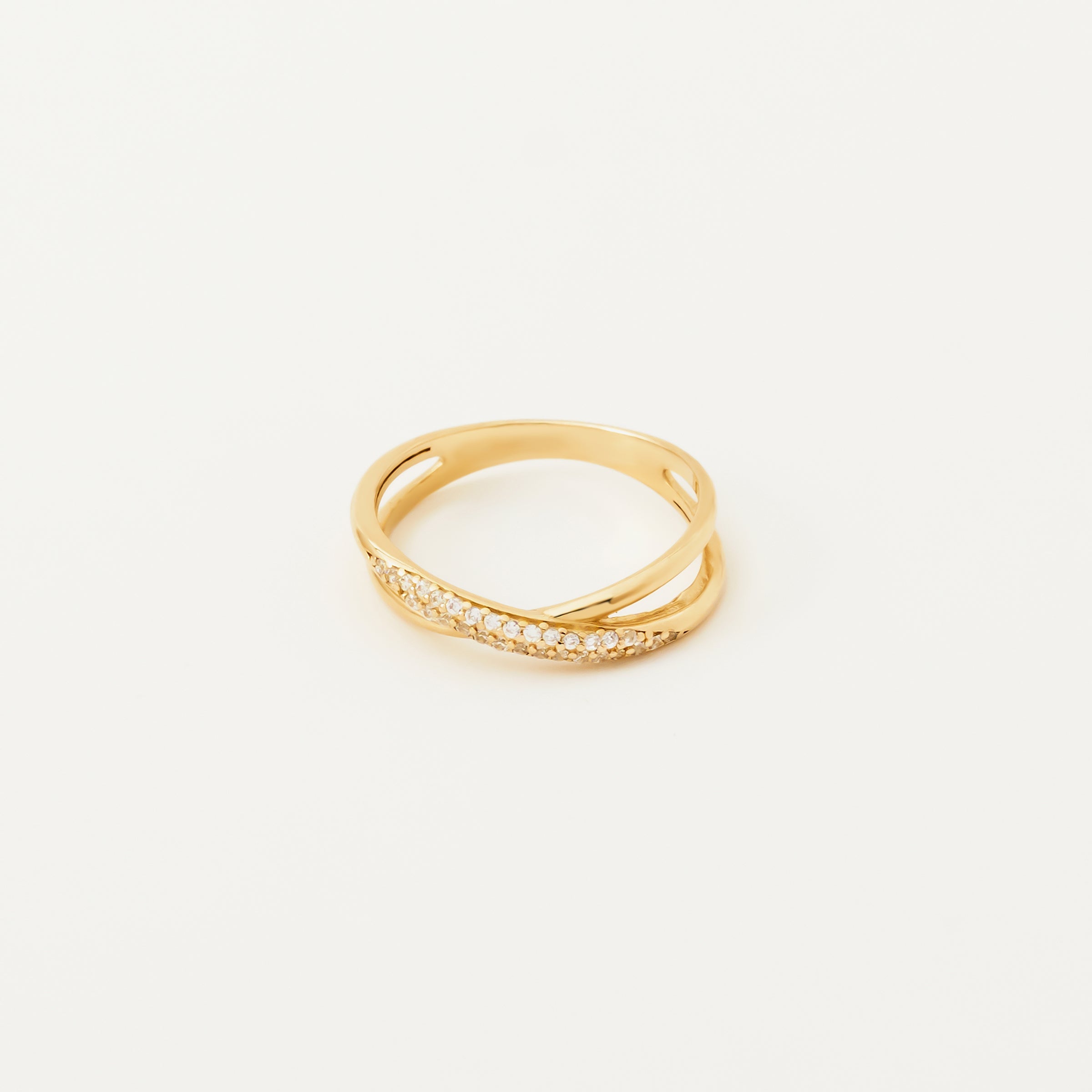 Pave-Set CZ Twisted Band Ring in 14K Gold