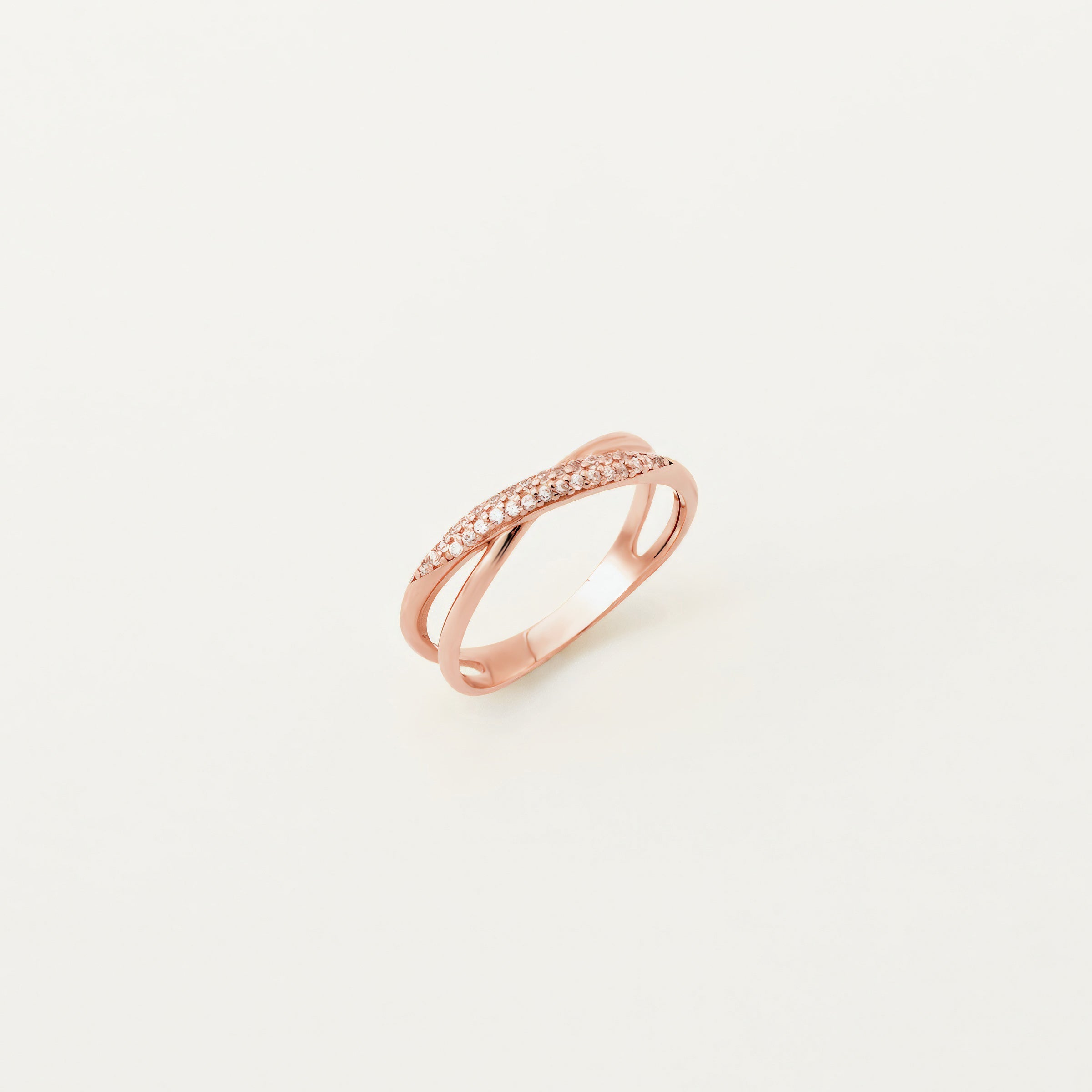 Pave-Set CZ Twisted Band Ring in 14K Gold