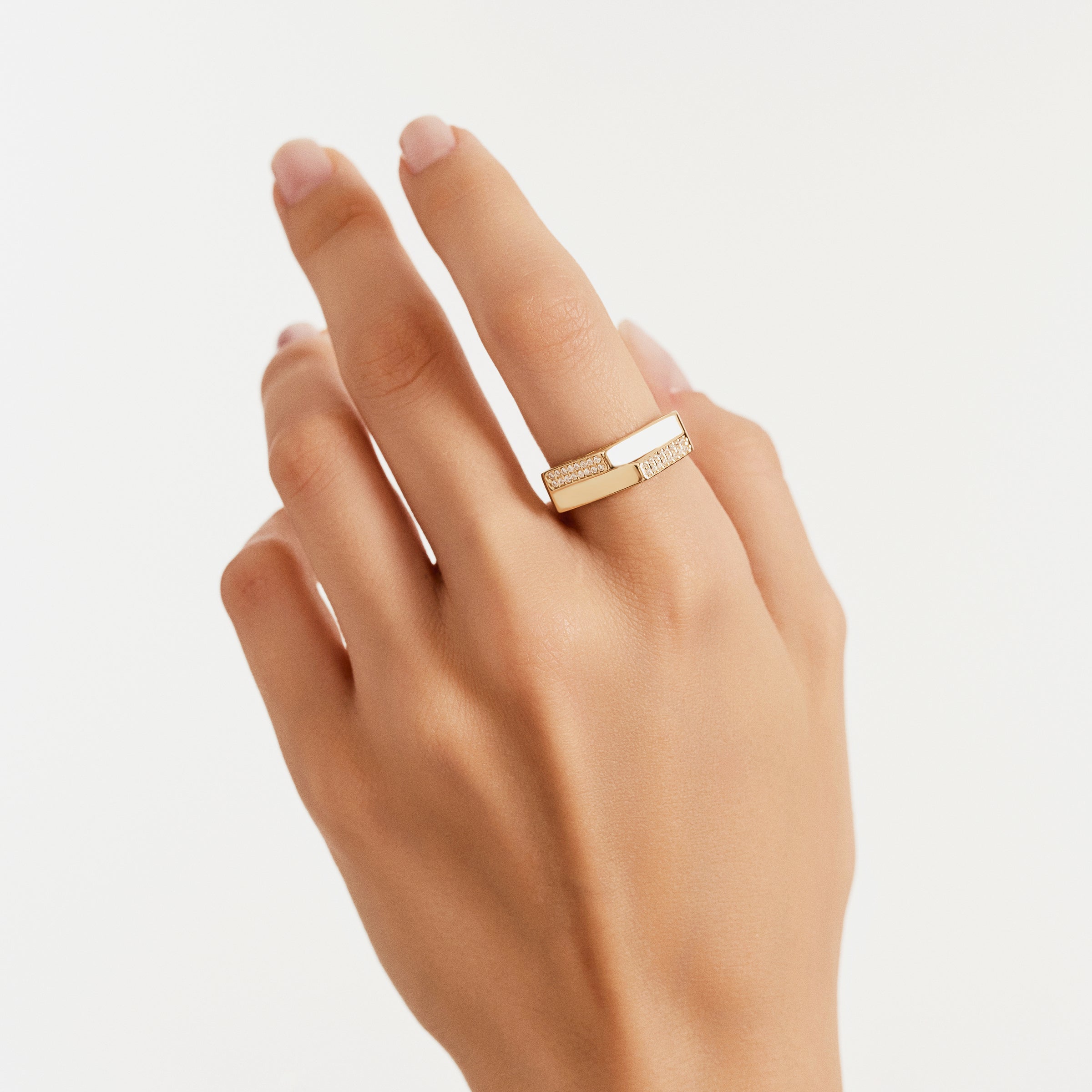 Modern Shape CZ Ring in 14K Gold