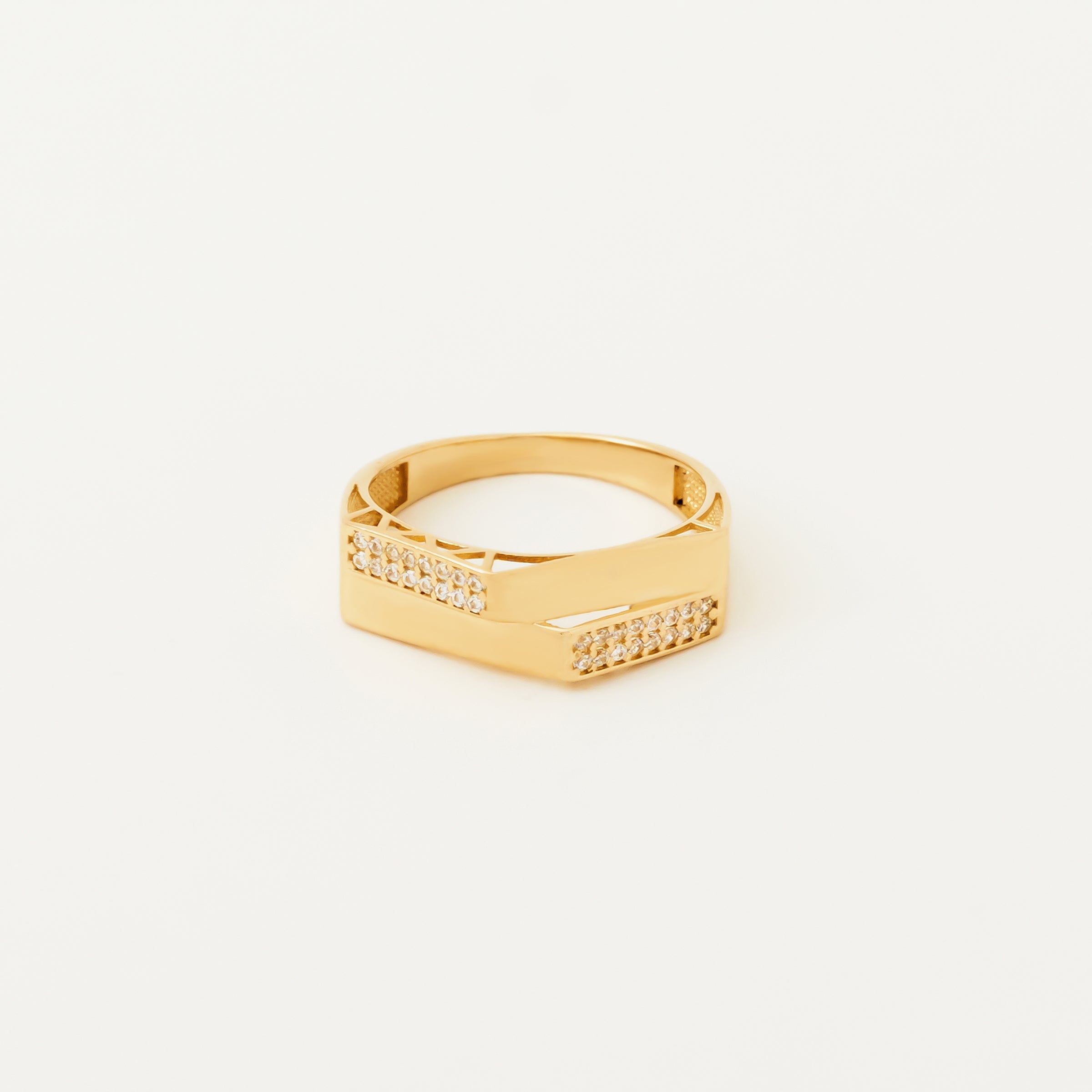 Modern Shape CZ Ring in 14K Gold