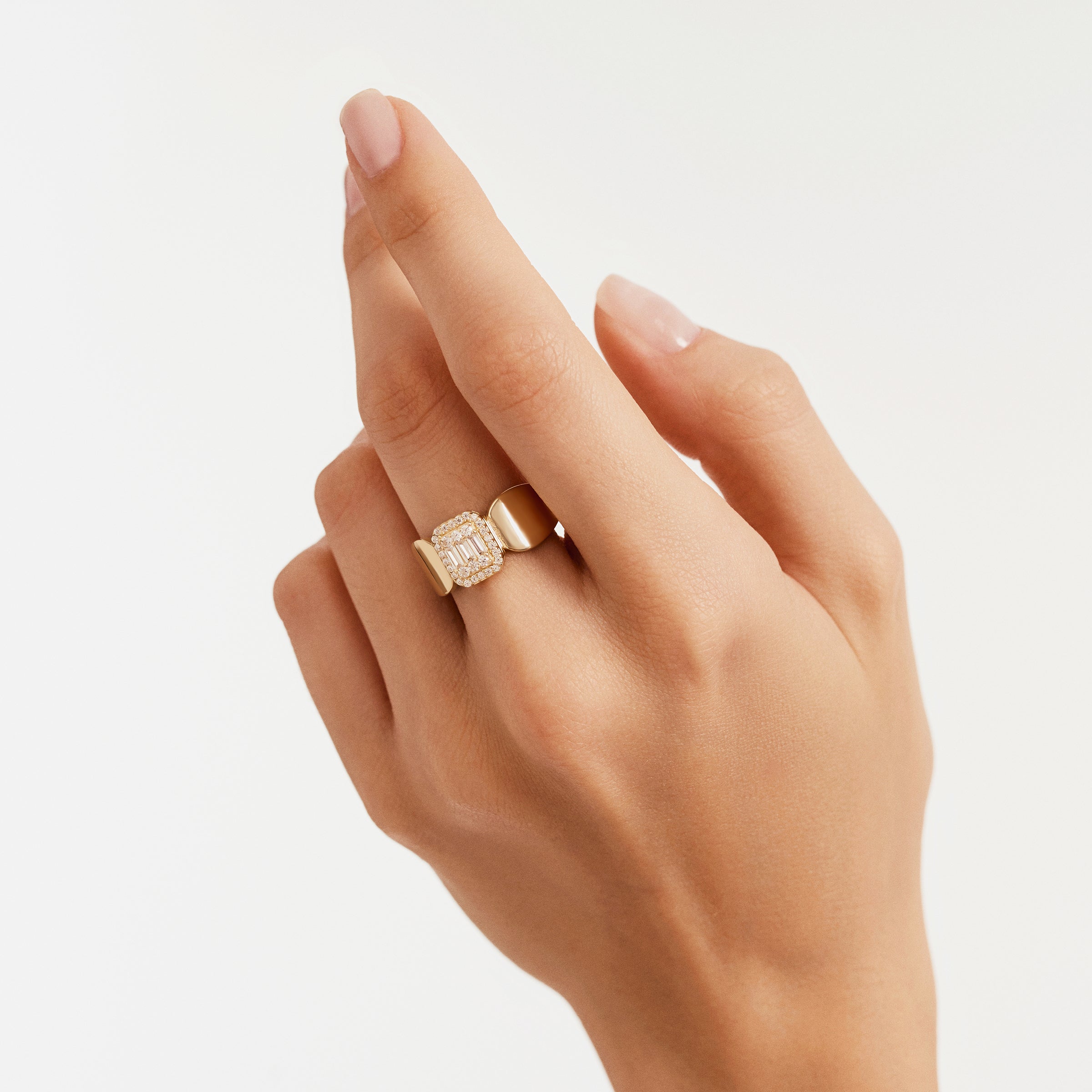 Rectangle Halo CZ Ring in 14K Gold