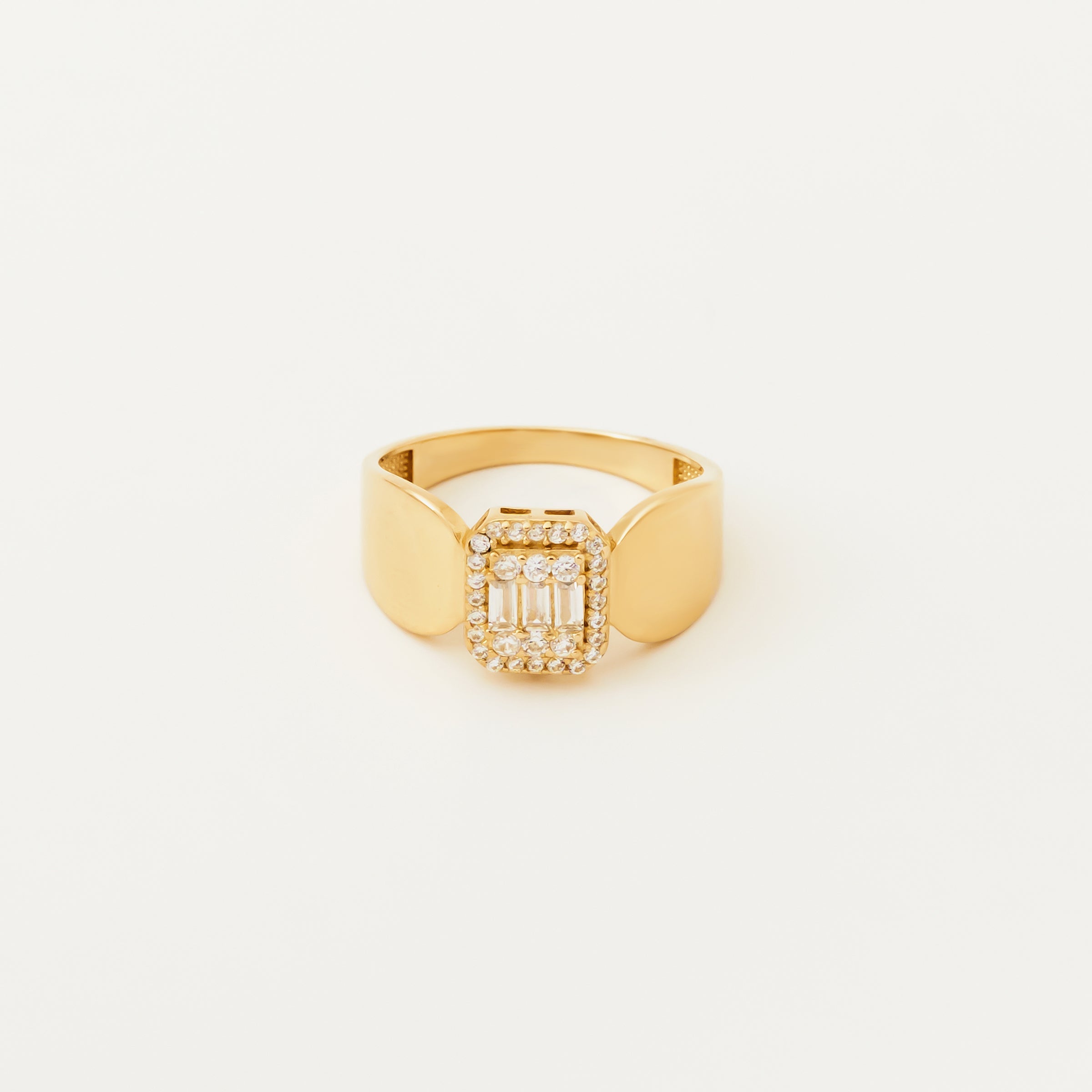 Rectangle Halo CZ Ring in 14K Gold