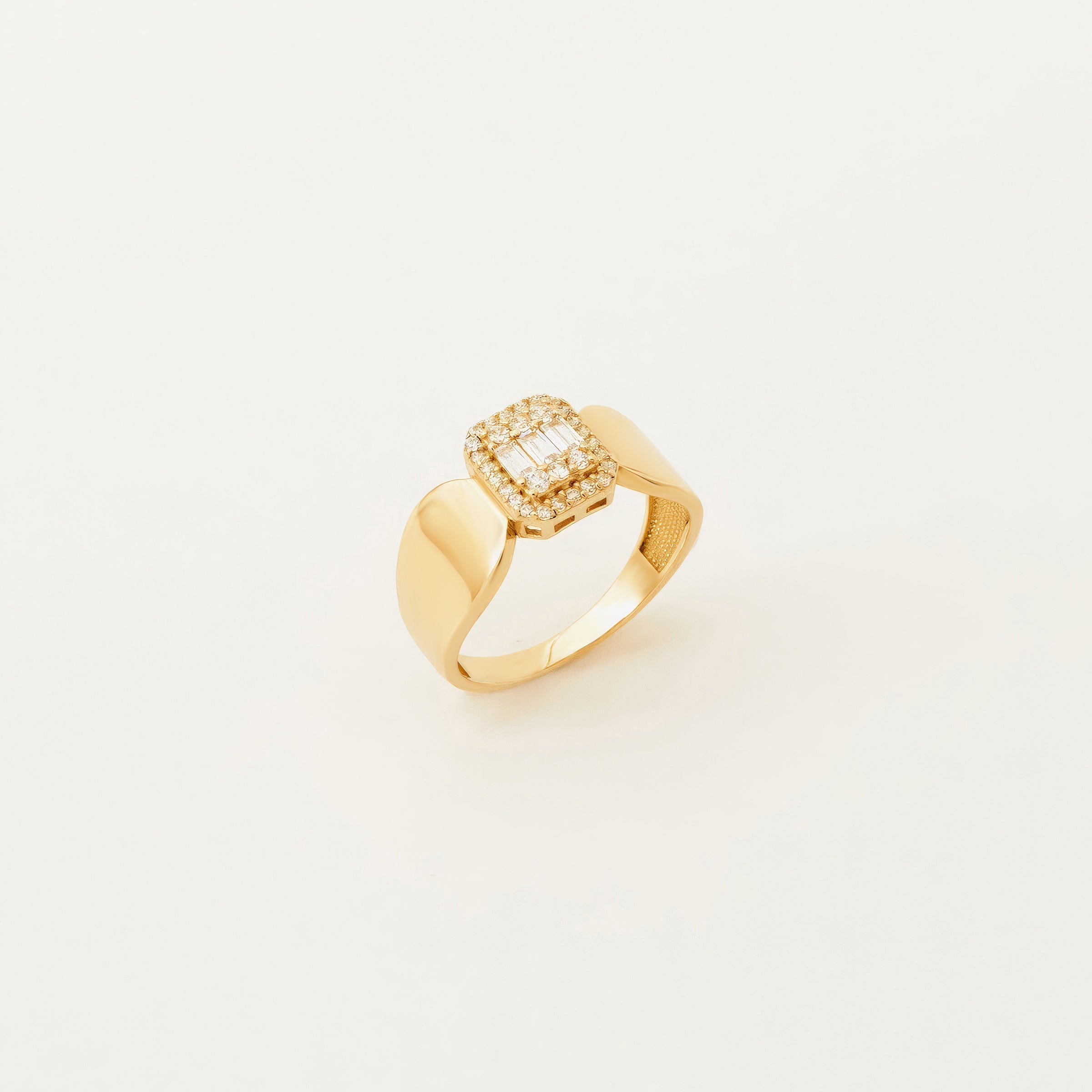 Rectangle Halo CZ Ring in 14K Gold