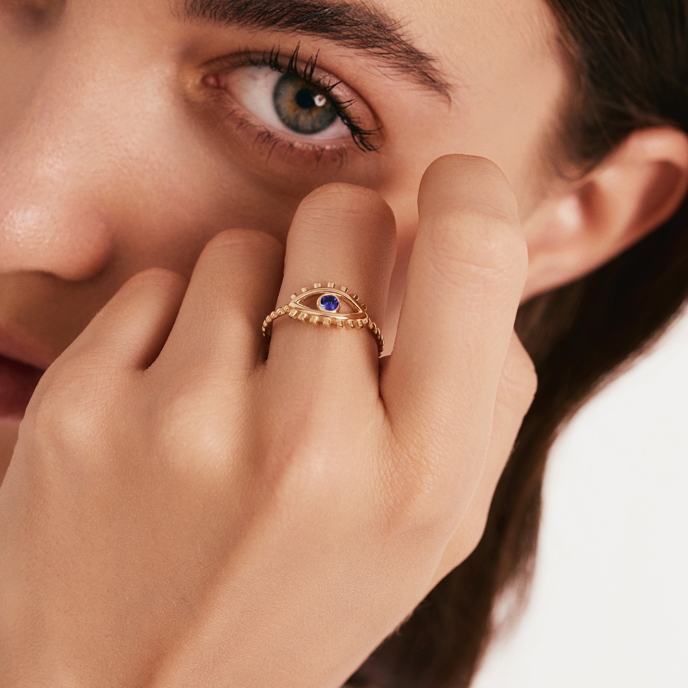 Sapphire Evil Eye Ring in 14K Gold