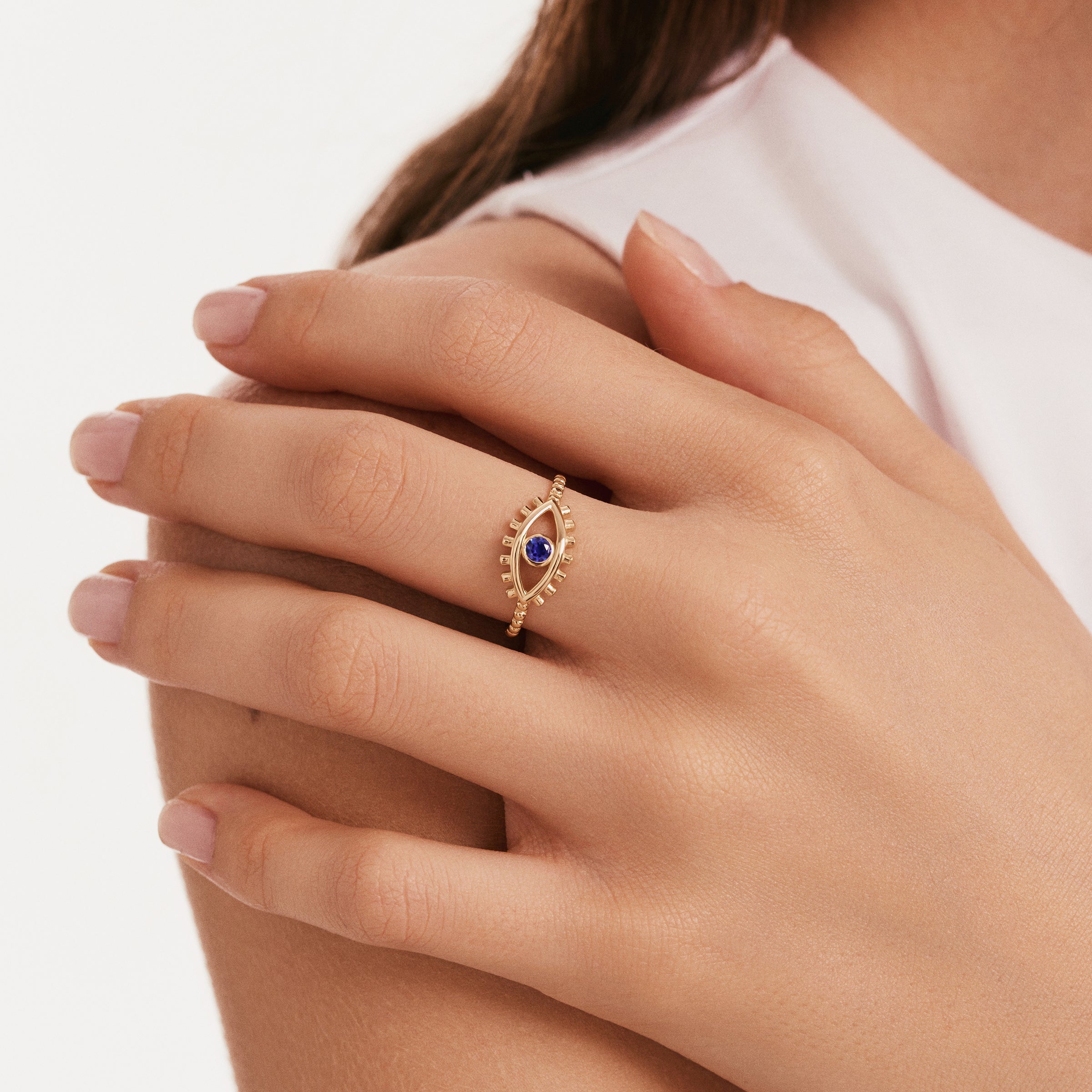 Sapphire Evil Eye Ring in 14K Gold