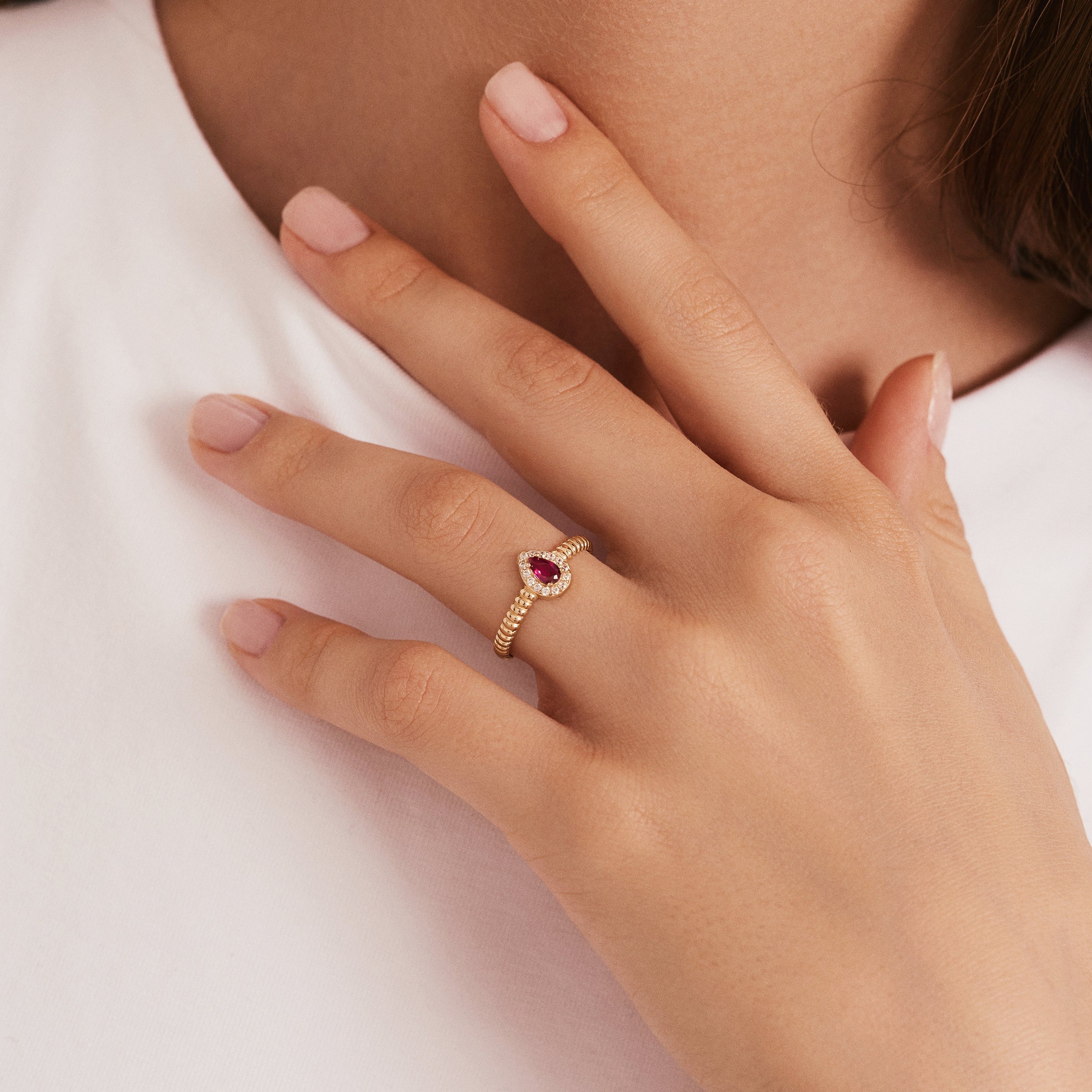 Teardrop Ruby CZ Ring in 14K Gold