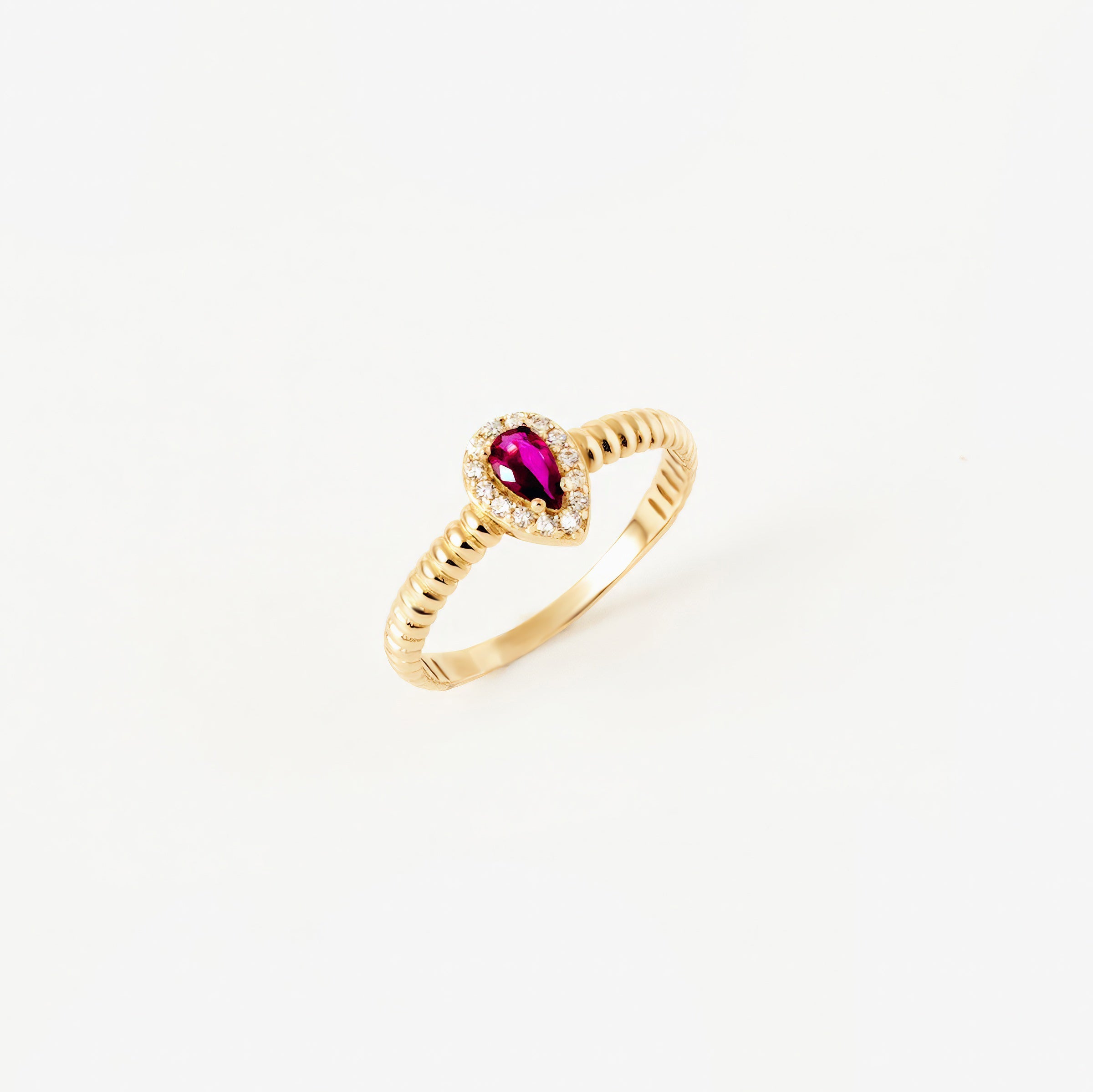 Teardrop Ruby CZ Ring in 14K Gold