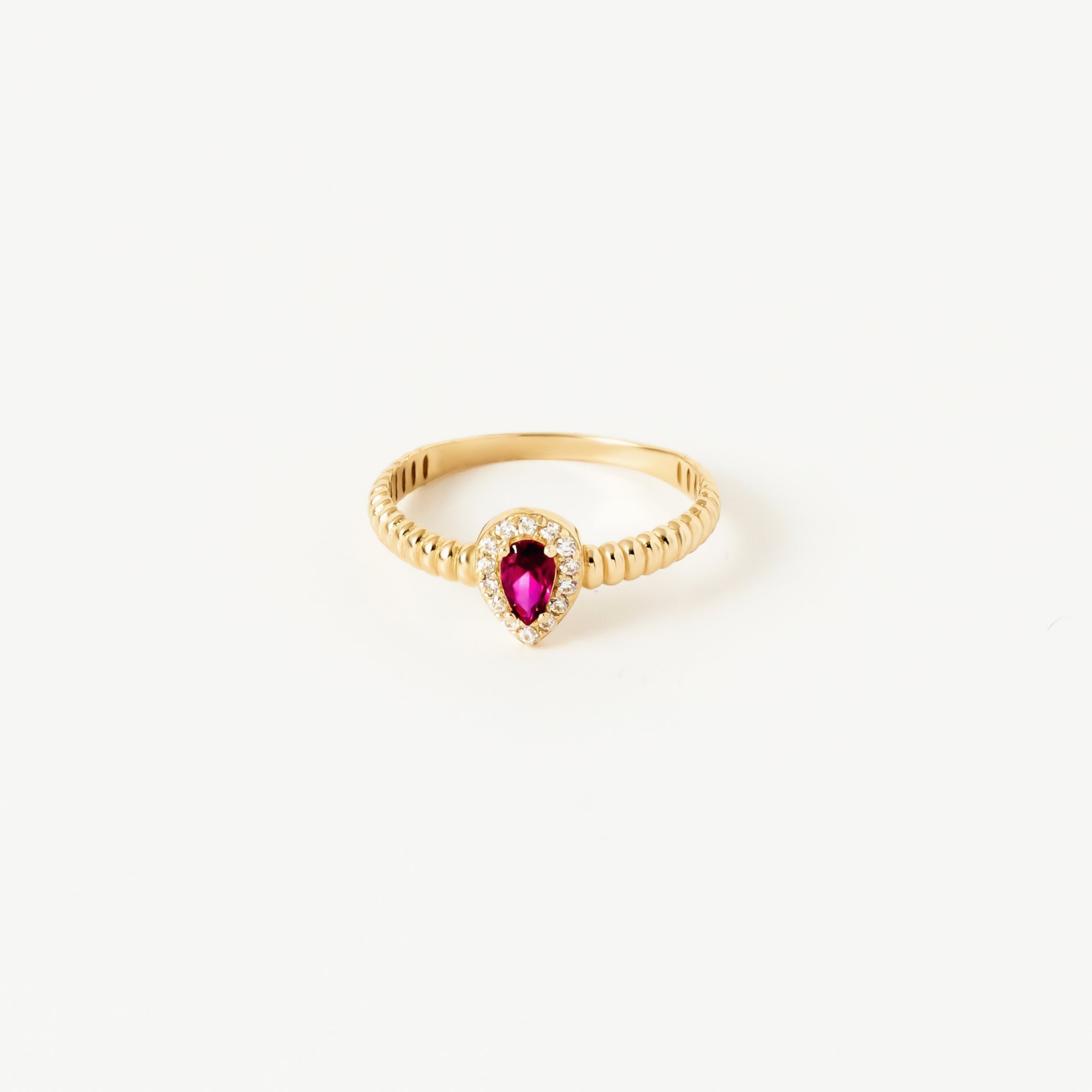 Teardrop Ruby CZ Ring in 14K Gold